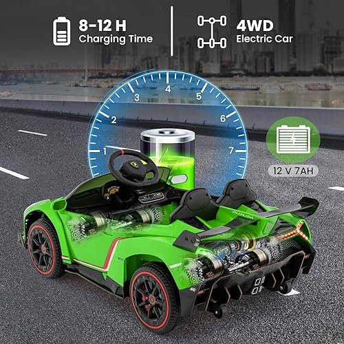 Miniatura 4 de HONEY JOY Lamborghini - Vehículo eléctrico con licencia de 12 V para niños, 3 velocidades, puerta que se abre, bocina, música, palanca de control,