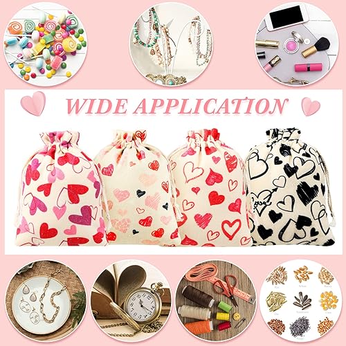 Miniatura 7 de Newwiee 12 bolsas de regalo para el día de San Valentín, bolsas de arpillera de 5 x 7 pulgadas, bolsas de regalo de corazón de San Valentín para