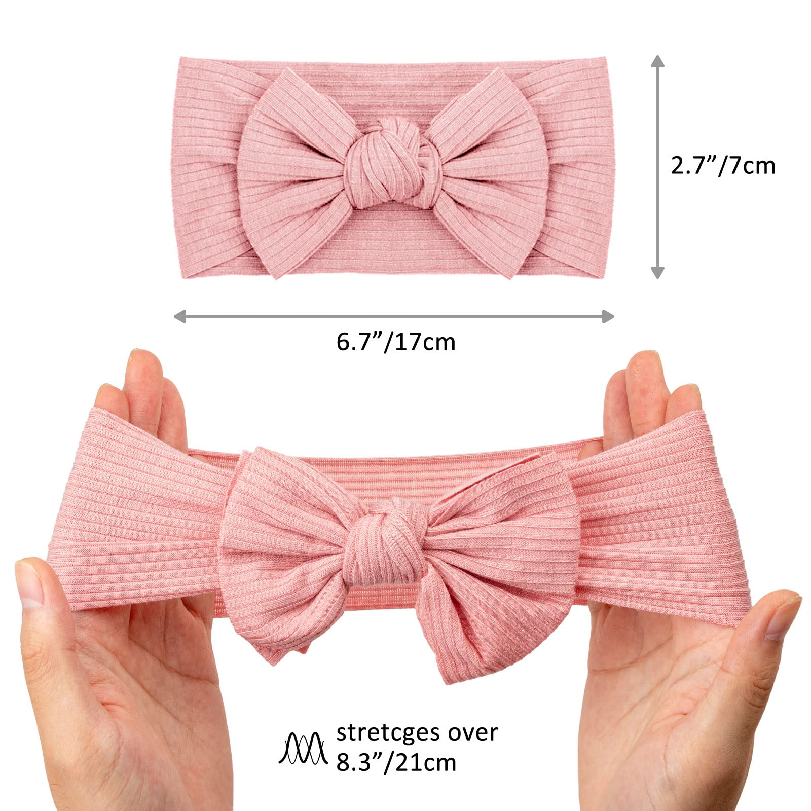 DRESHOW 5 Pack Baby Headbands for Girls Newborn Baby Nylon Headbands with Bows Hair Accessories, 5 Pack Bow Ribbing Set-14 - Image 2