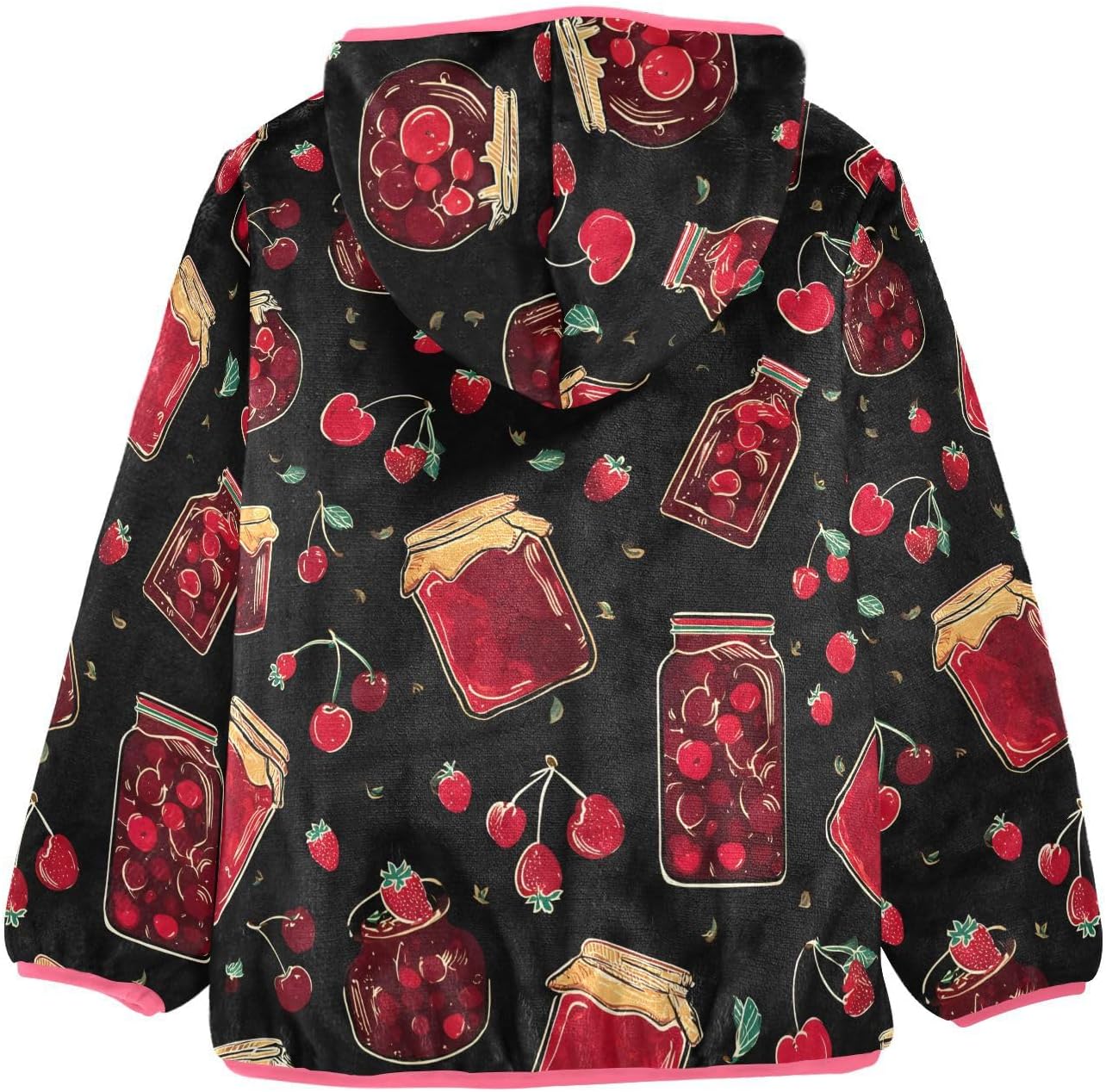 Girls Hoodie Outfit Hand Drawn Cranberry Jam Pattern Zipper Sweatshirt Coat Fleece Jacket for Kids 3-10T
