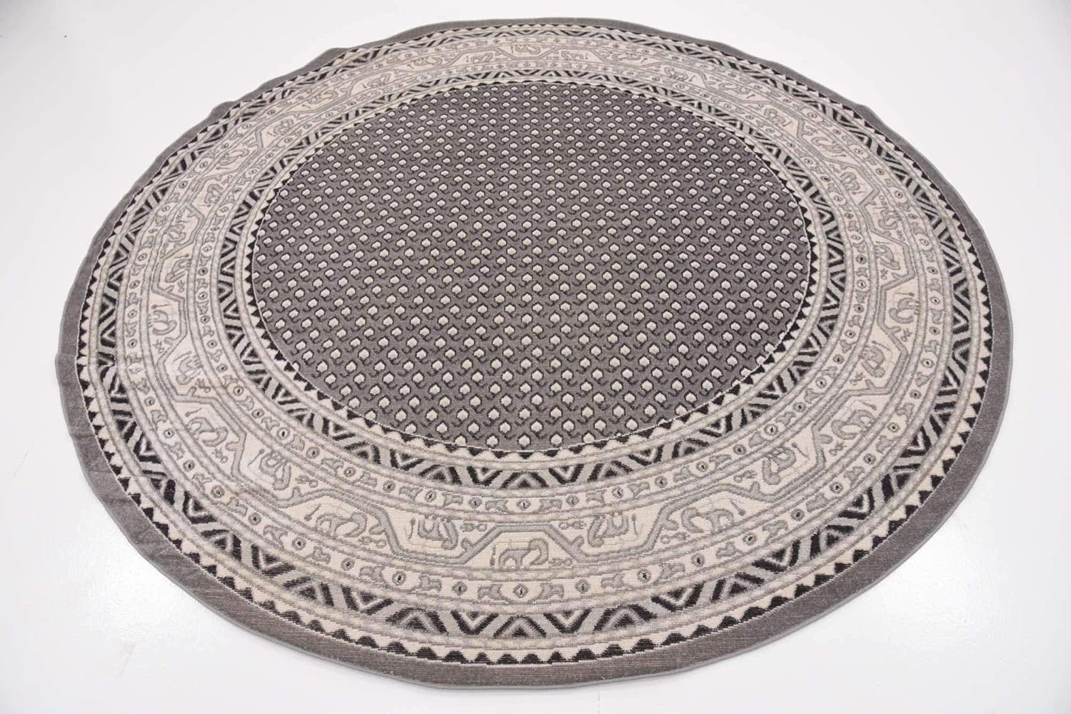 Unique Loom Williamsburg Collection Traditional Border with Dotted Center Area Rug, Round 8' 0" x 8' 0", Gray/Beige