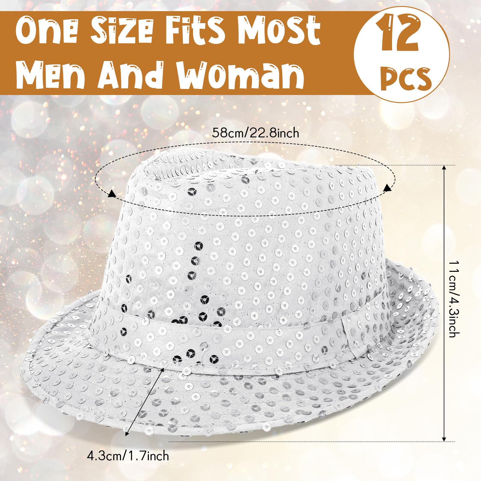 Janmercy Lot de 12 chapeaux occidentaux à paillettes de couleur unie pour danse rétro disco unisexe pour accessoires de fête