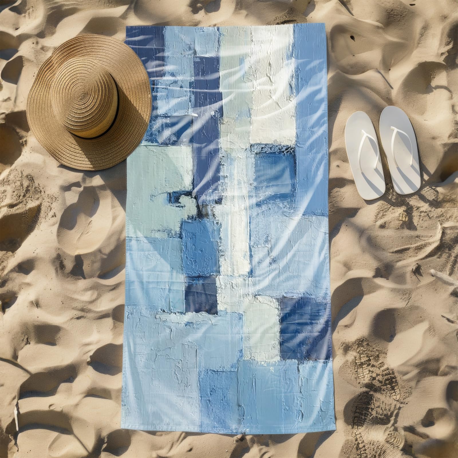 Générique Serviette de Plage XXL Graffiti Bleu Blanc