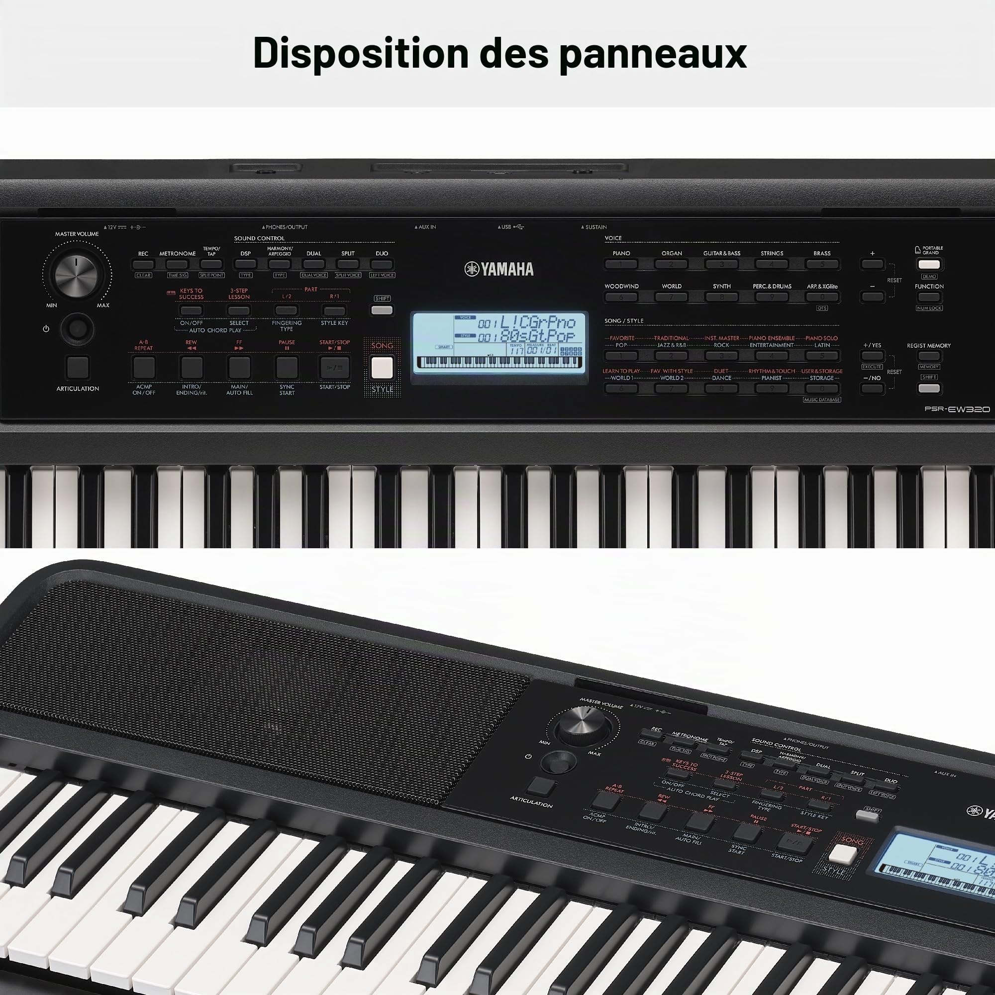 Yamaha PSR-EW320 Clavier portable pour débutants, 650 voix d'instruments authentiques et 76 touches tactiles avec une polyphonie de 48 notes