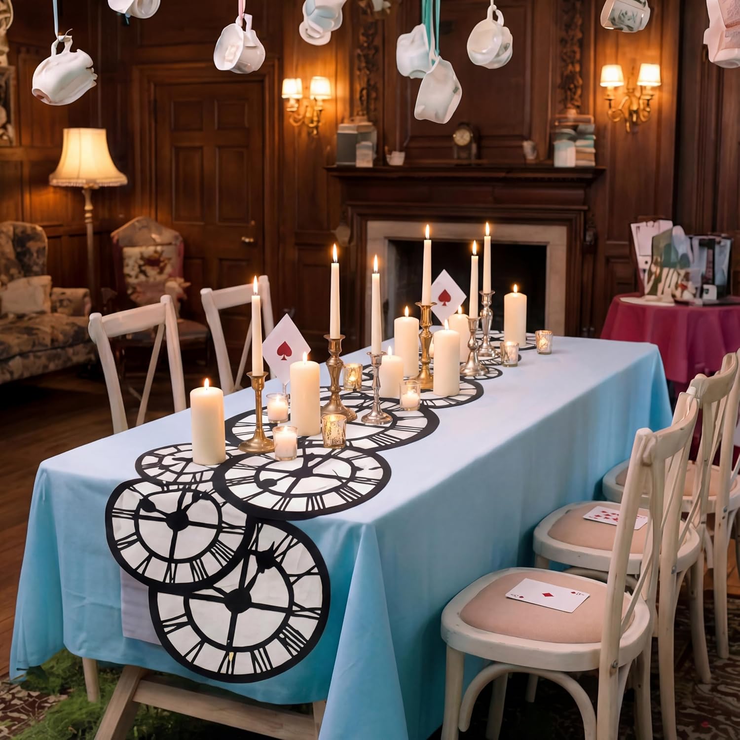 Preboun 2 Pcs Wonderland Tea Party Decoration 15" x 70" Clock Table Runner Decor Wonderland Curious Clock Table Runner Decoration for Birthday Wedding Dinner Party Favor Supplies (Black and White)