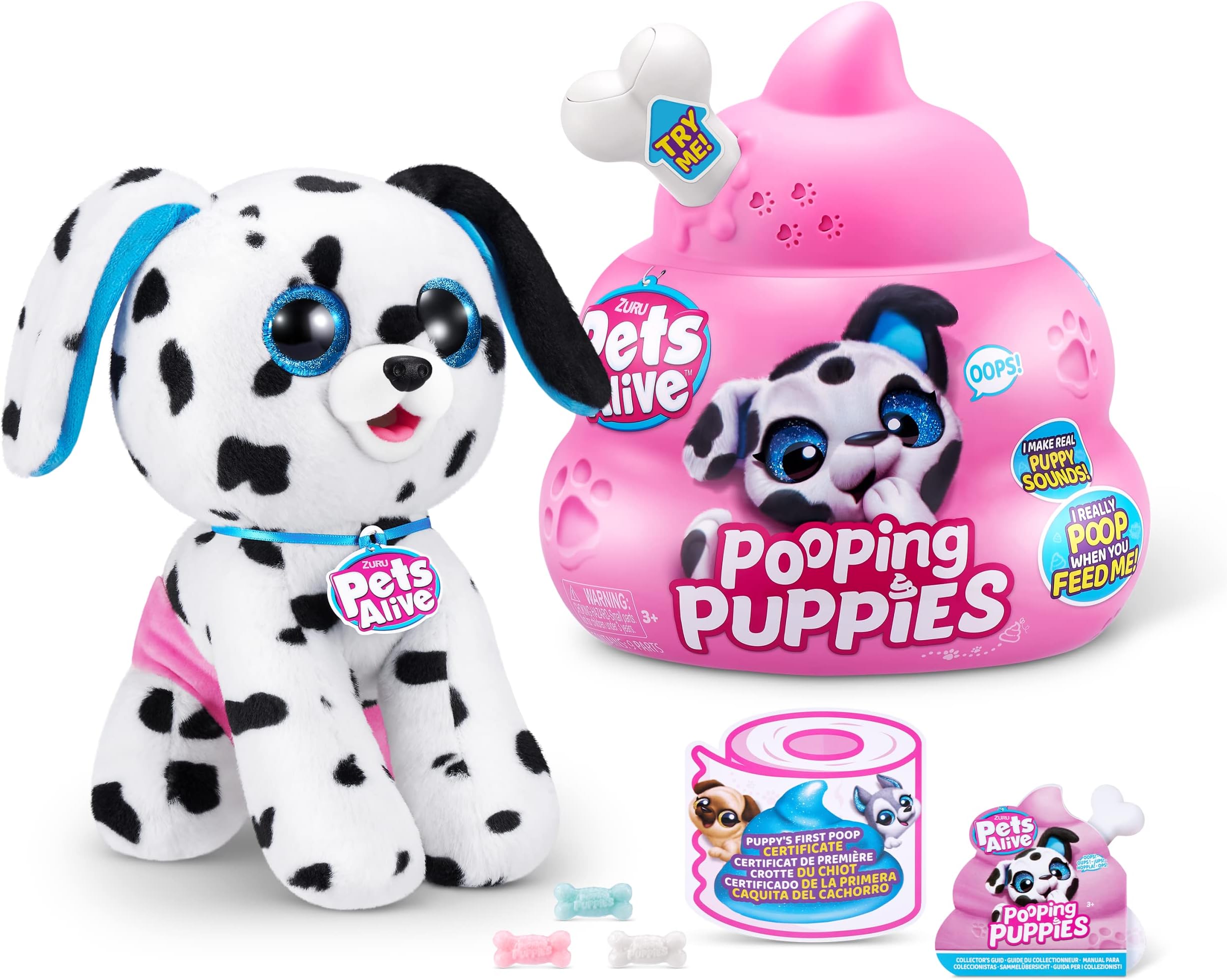 Pets Alive Pooping Puppies, Dalmatian, Real Pet Dog Puppy, Play Soft Toy, Developmental Nurturing Plush, Color Change Unboxing, Interactive Electronic Pet Puppy, Ages 3+ (Dalmatian)