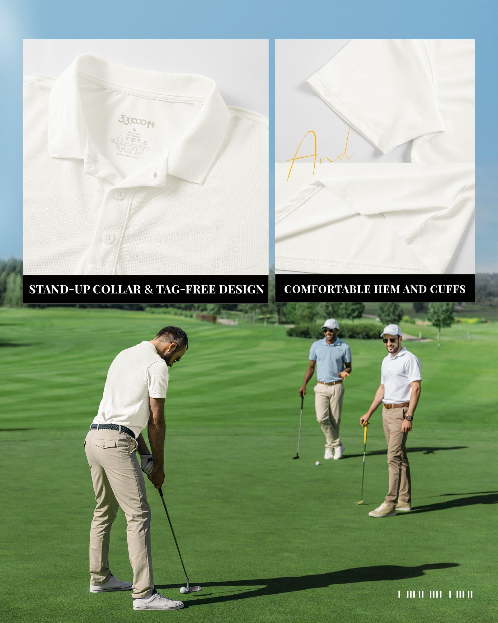 33,000ft Polo Homme Chemise de Golf Protection Solaire UPF50+ T-Shirt d'été à Manches Courtes Séchage Rapide Performance Chemise de Sport Extérieur Polo Chemise de Golf Tennis