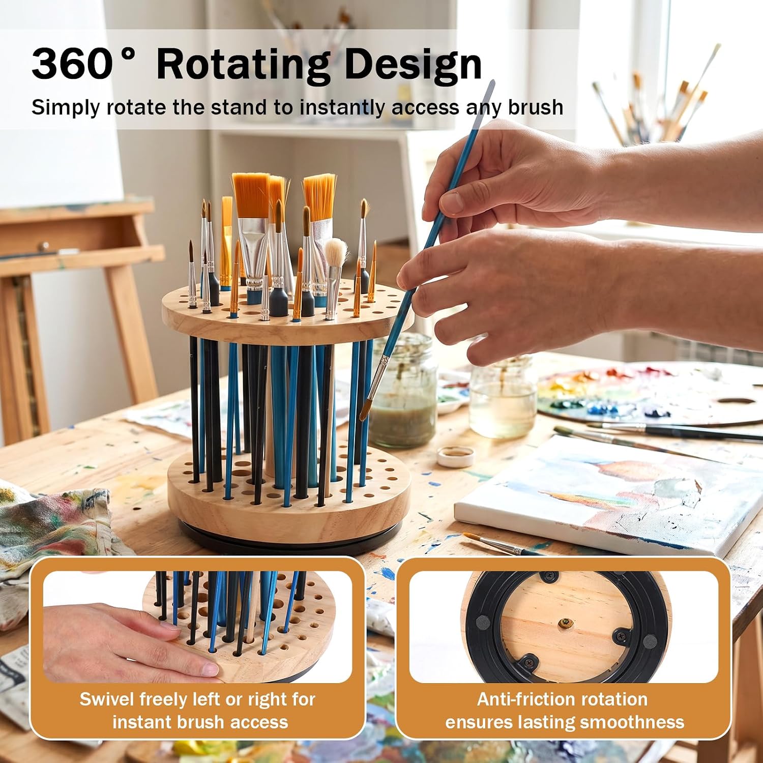 52 Holes 360° Rotating Paint Brush Holder for Artist