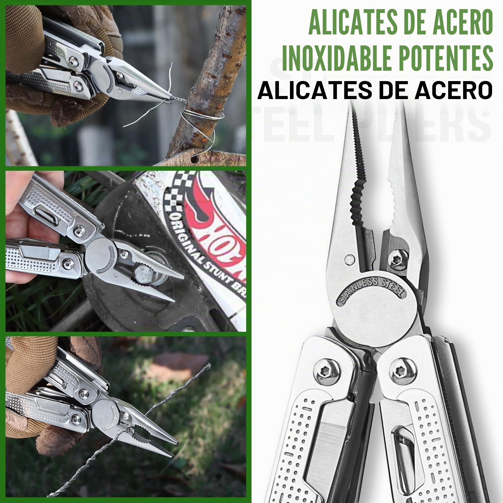 SHALL Herramienta multiusos, alicates multiherramienta 18 en 1 con punta de destornillador y enchufe universal, adecuados para acampar, pescar, sobrevivir en la naturaleza y cazar.