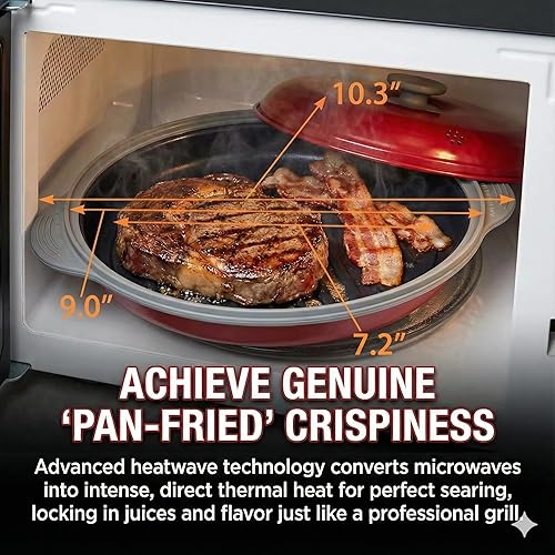 Miniatura 2 de MACONEE - Sartén para microondas con parrilla Parrilla, plancha y sartén para microondas con tapa para asar, dorar y crujir alimentos. Utensilios