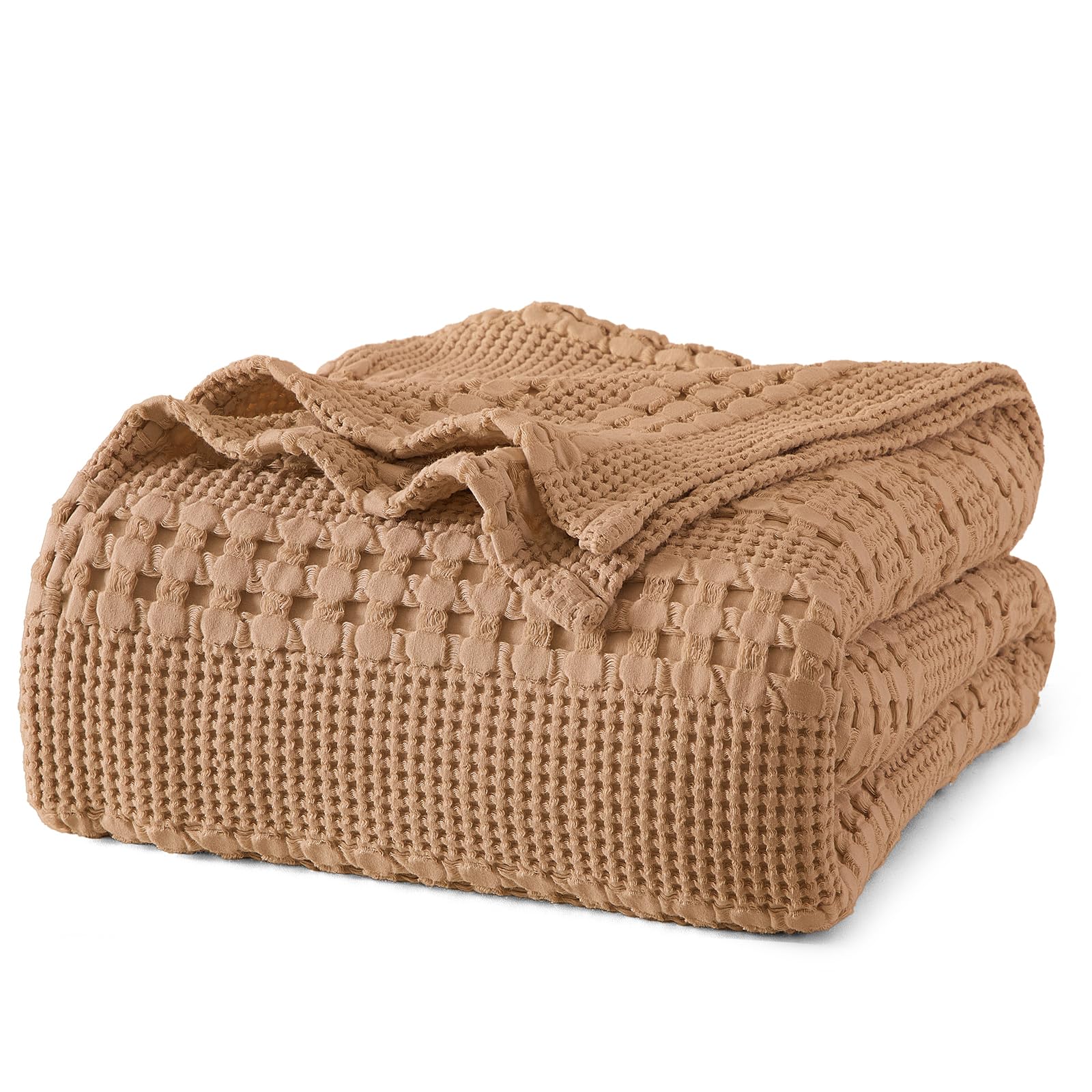 phf 100% cotton waffle weave blanket king size for bed, soft lightweight & breathable for spring and summer, all-season comfort, luxury aesthetic blanket for home decor, 108"x90", clay