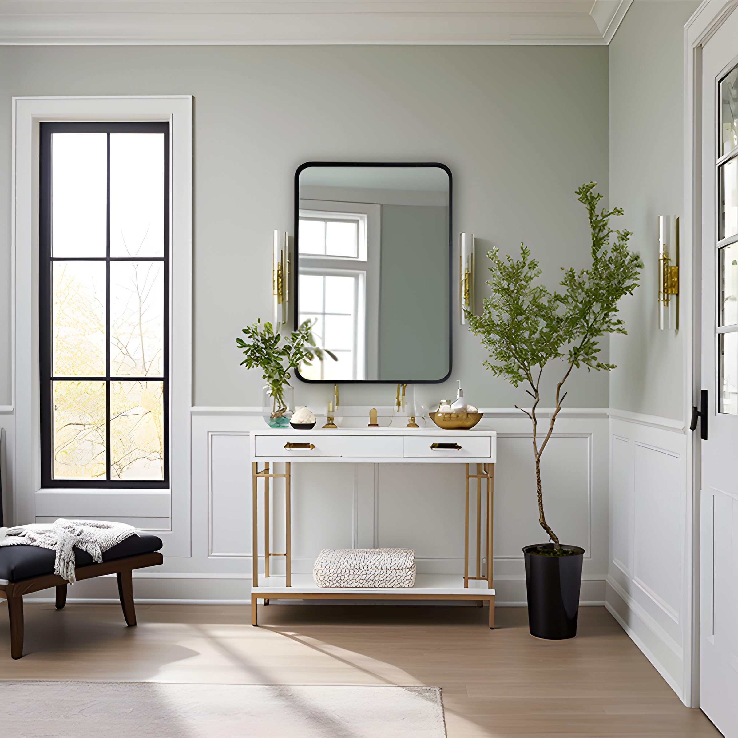 MIQU Miroir de Salle de Bain 70 x 50 cm, Grand Miroir Mural sans éclairage rectangulaire avec Cadre en métal Noir, Miroir décoratif pour Salle de Bain, Salon, WC, Couloir K