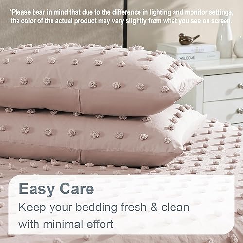 Miniatura 5 de Swift Home Juego de edredón alternativo de plumón de 3 piezas con pompones para todas las estaciones, lavable a máquina