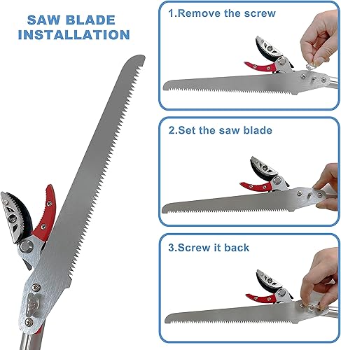 Miniatura 5 de Cortadores de árboles extensibles de 4.5 a 11.5 pies, 4 secciones con ajuste de mango, podadoras de corte y sujeción, tijeras de podar de sierra de