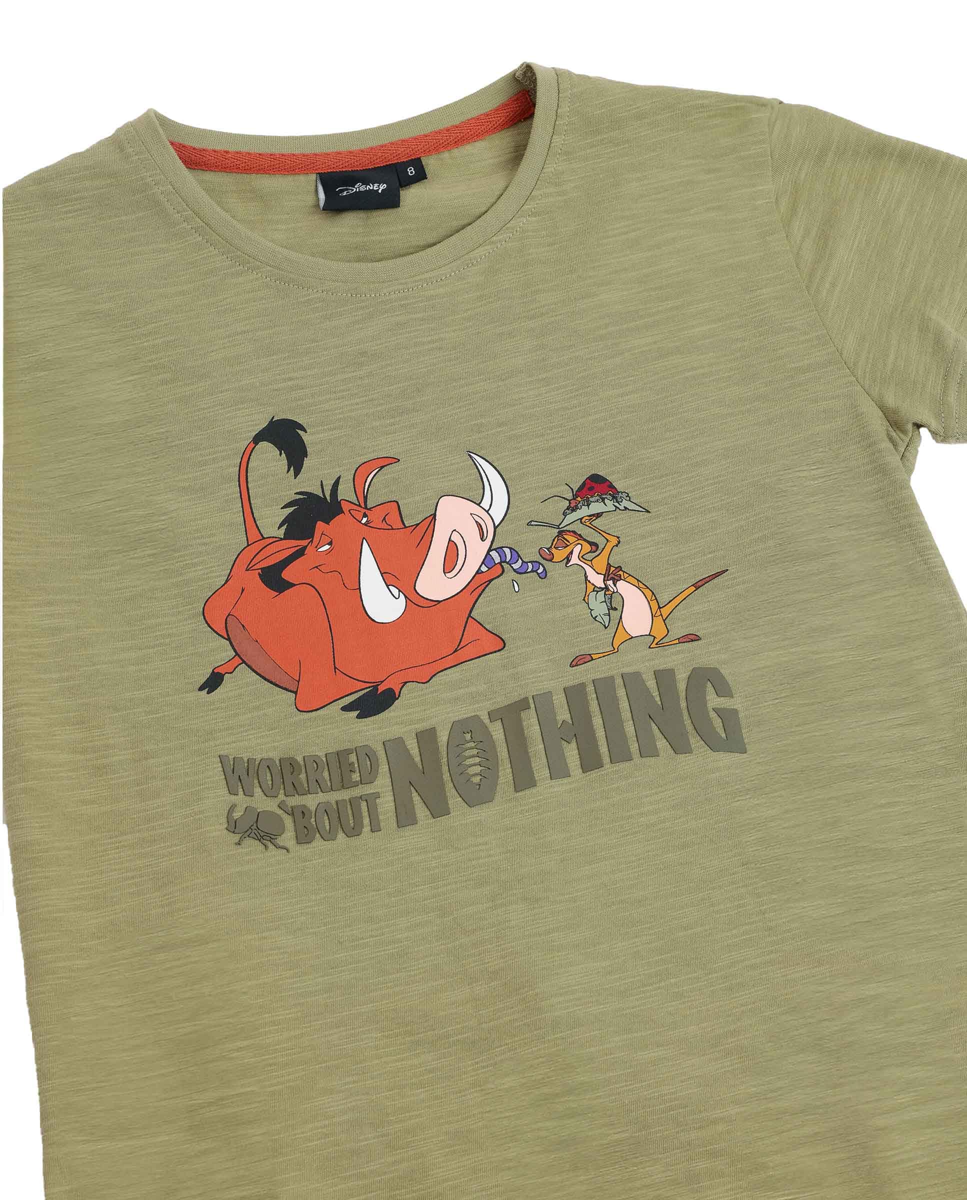 Disney Pijama niño Verano 100% algodón - Pijama Manga Corta Timon & Pumbaa para niño – pantalón Corto con Cinturilla elástica Estampado – Tejido Suave al Tacto, Caqui - Talla 8 años