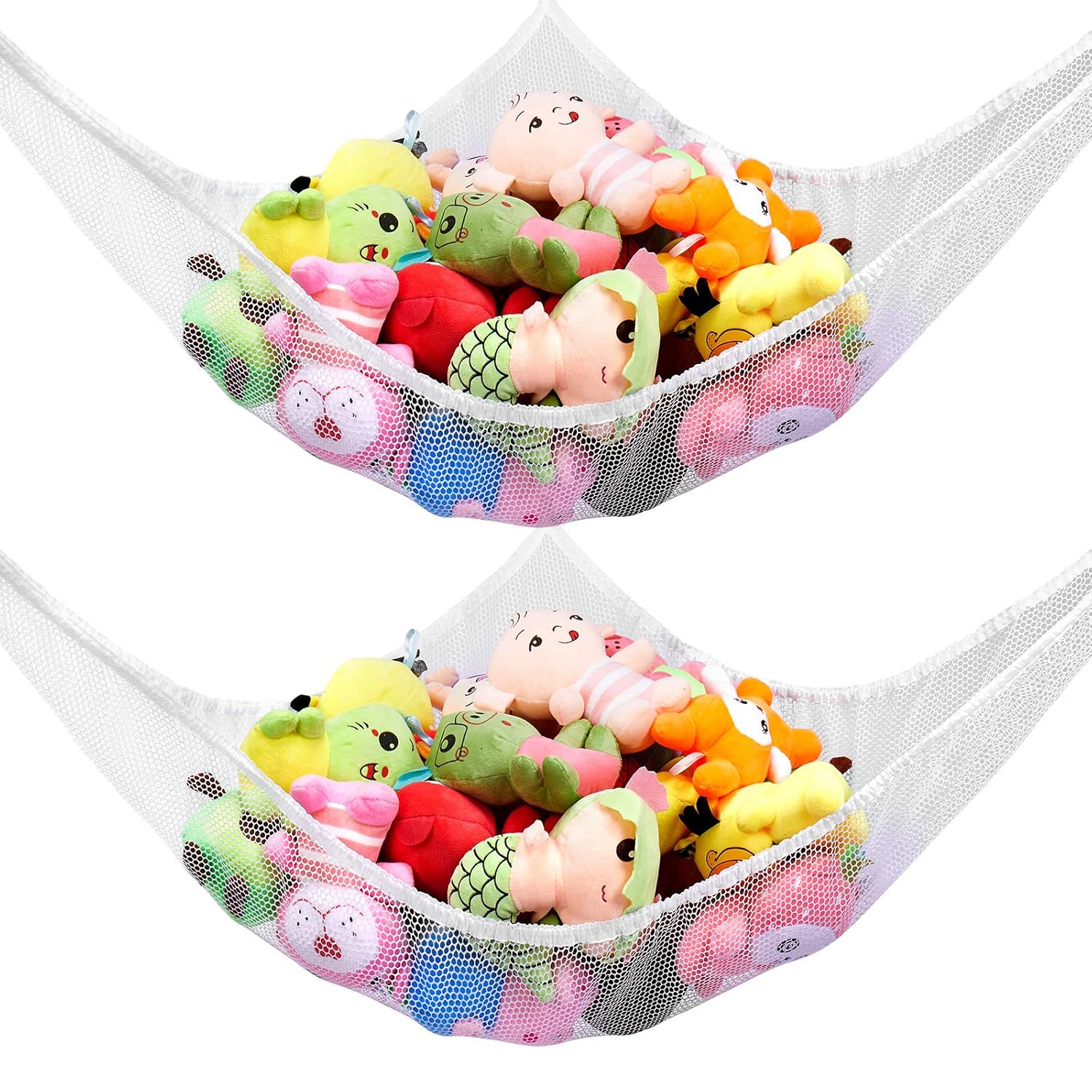 Jumbo Toy Hammock for Stuffed Animals, Extra Large Kids Children Mesh Toy Net Organizer (White 2Pack, 83 Inch)