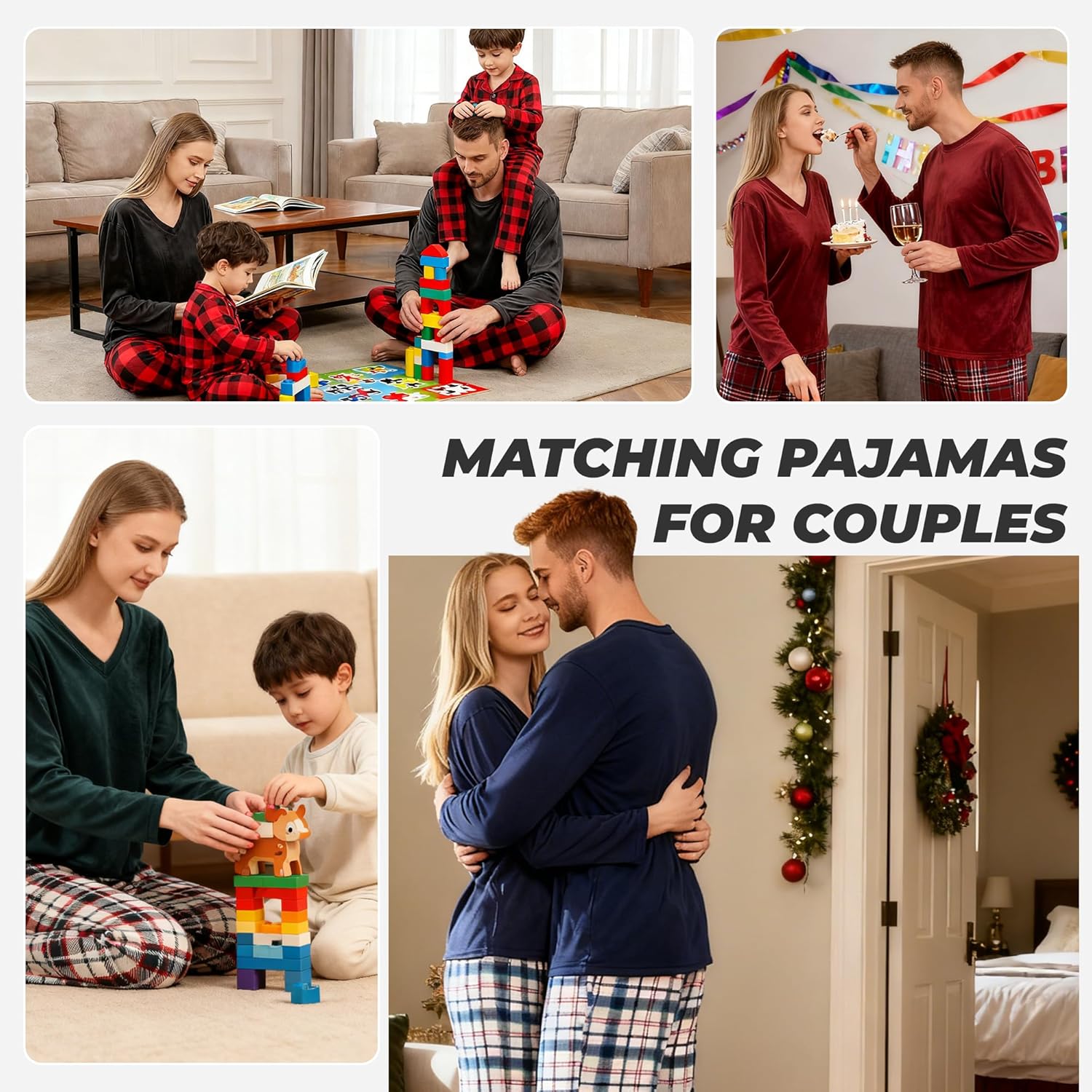 Couples Pajama Set, Soft Long Sleeve Plaid Pjs Set Warm Matching Sleepwear for Men and Women - Image 6