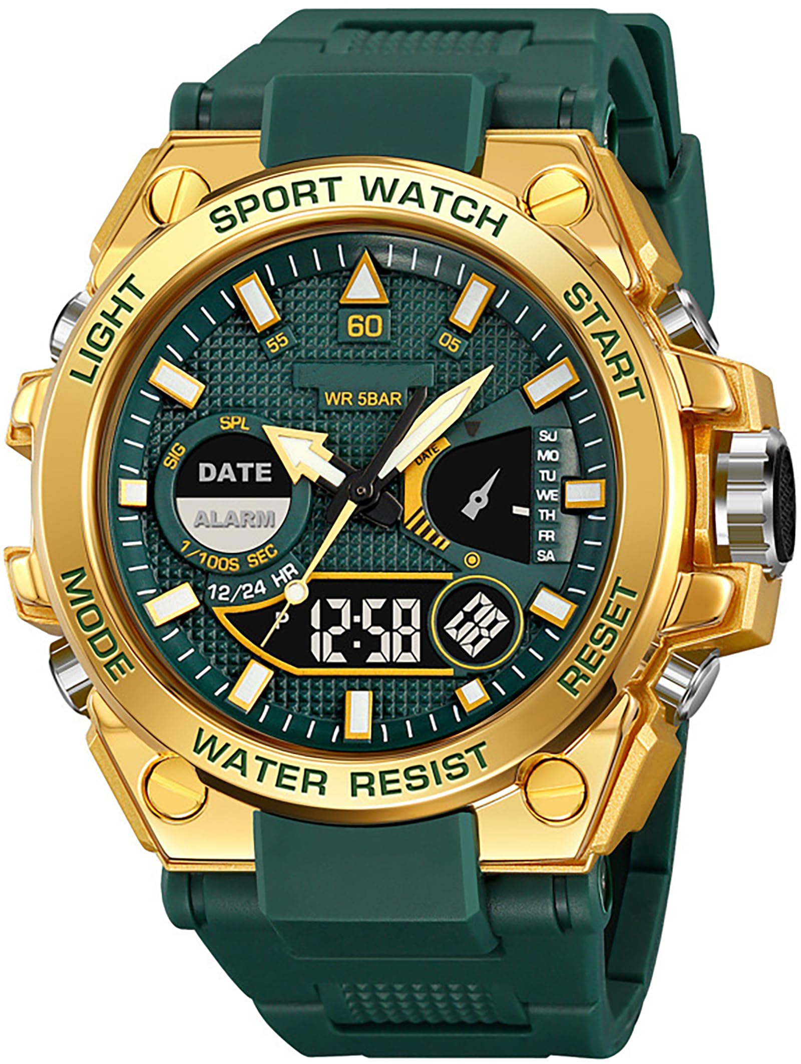 findtime Herren Uhren Bunt Armbanduhr für Männer Jungen mit Alarm Doppelzeit Stoppuhr 12/24H Digital Analog Sport Outdoor Weiß Rot Uhr