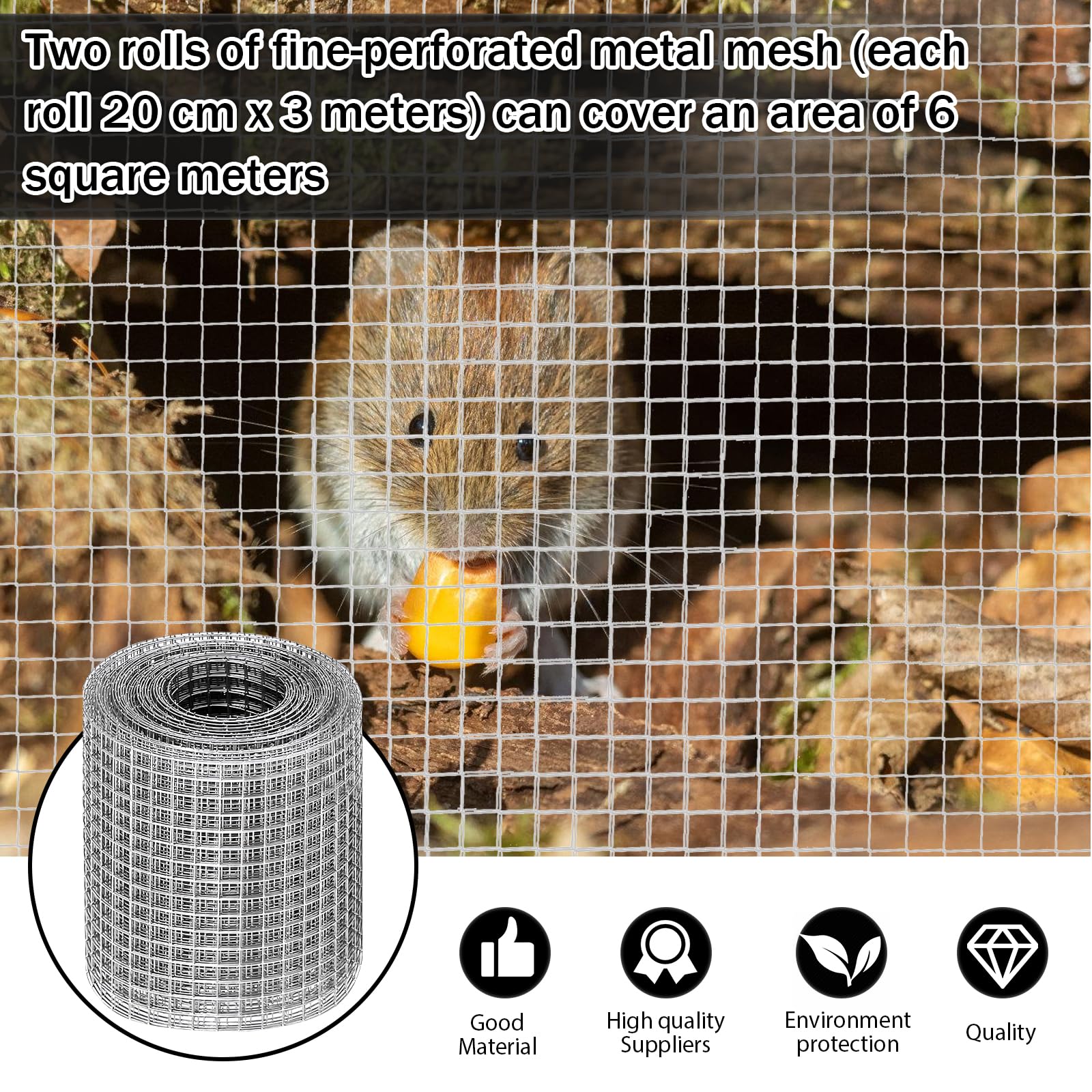 2 rolki 20 cm x 3 m siatka druciana: siatka metalowa, siatka metalowa o drobnych oczkach, ocynkowany drut stalowy, ochrona przed gryzoniami do ogrodu i domu – ochrona przed nornikami
