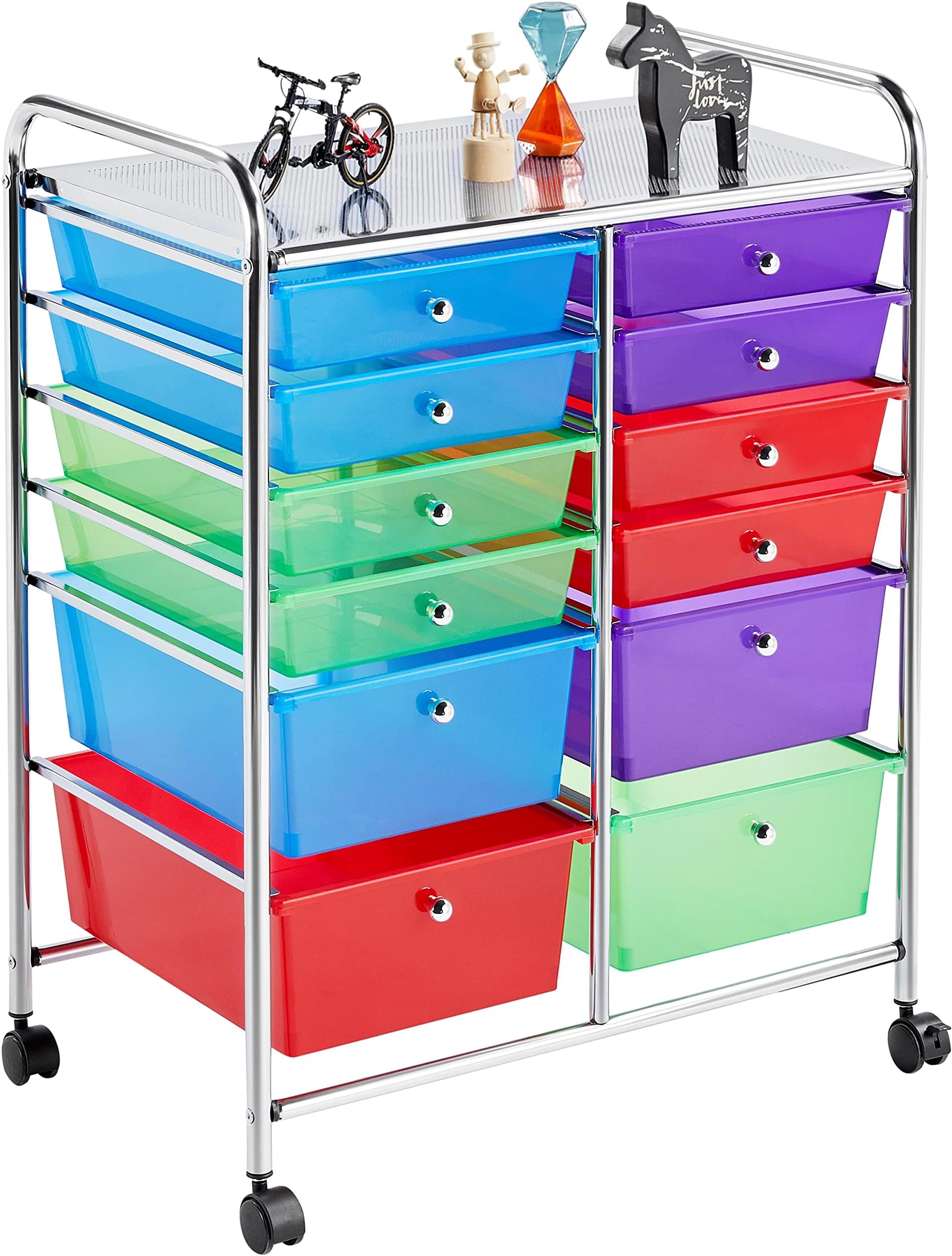 Yaheetech 12 Drawers Rolling Storage Cart Multipurpose Movable Organizer Cart Tools Scrapbook Paper Organizer on Wheels, Multicolor