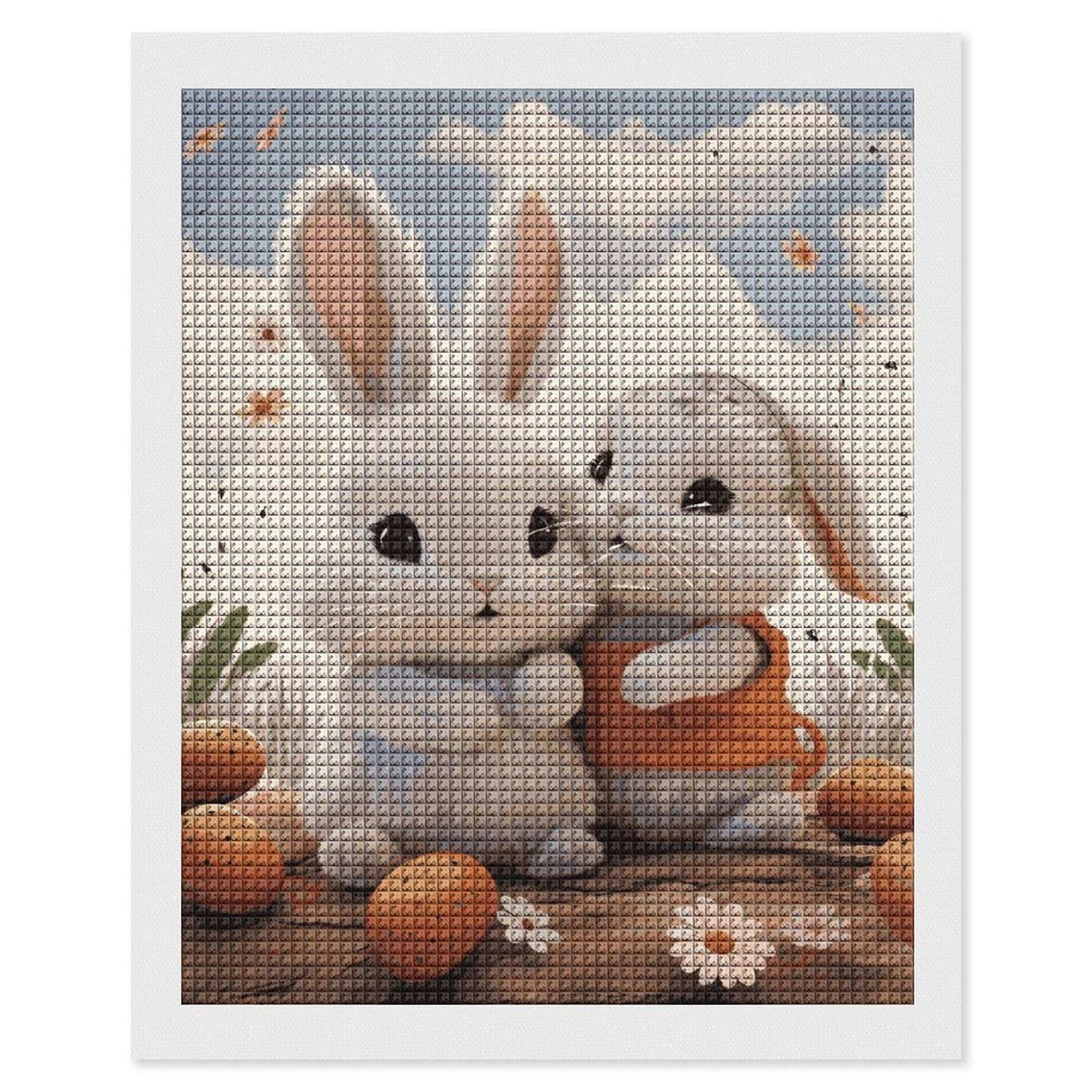 Bunny Hug Diamond Art Kits for Adults, DIY 5D Diamonds Painting Kits for Beginner, Round Full Drill Diamond Dots Painting, 16"x20" Diamonds Pictures Gem Art and Crafts Wall Decor