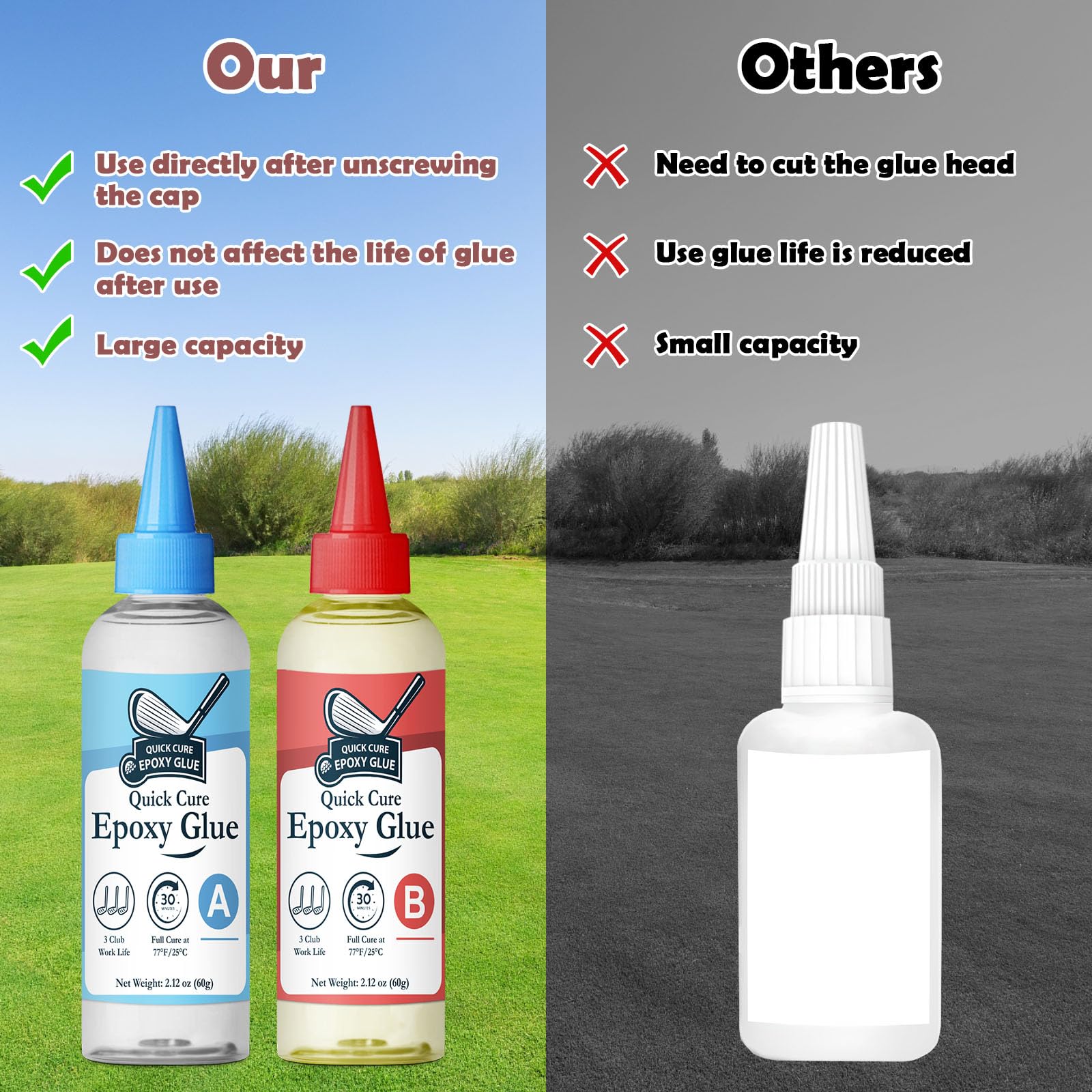 Mazze da golf epossidiche da 120 ml, a rapida polimerizzazione, trasparente, durevole, epossidico per riparare tutte le mazze da golf, teste di golf, driver, putter e ferri da stiro