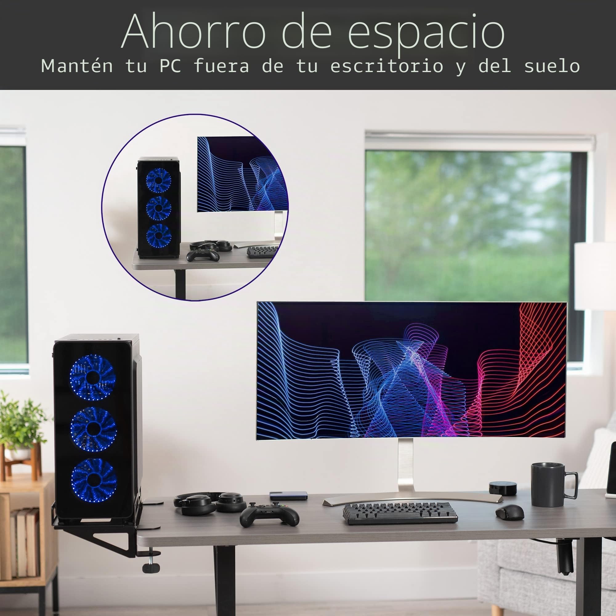 VIVO Soporte extensor de escritorio para PC con opción de montaje en pared, soporte estándar y grande para computadora de juegos, ajustable con bloqueo seguro, negro, MOUNT-PC07G