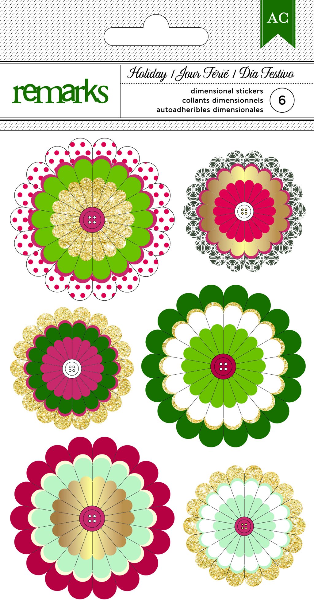American Crafts Delights-Holiday 3D Stickers, Acrylic, Multicolour