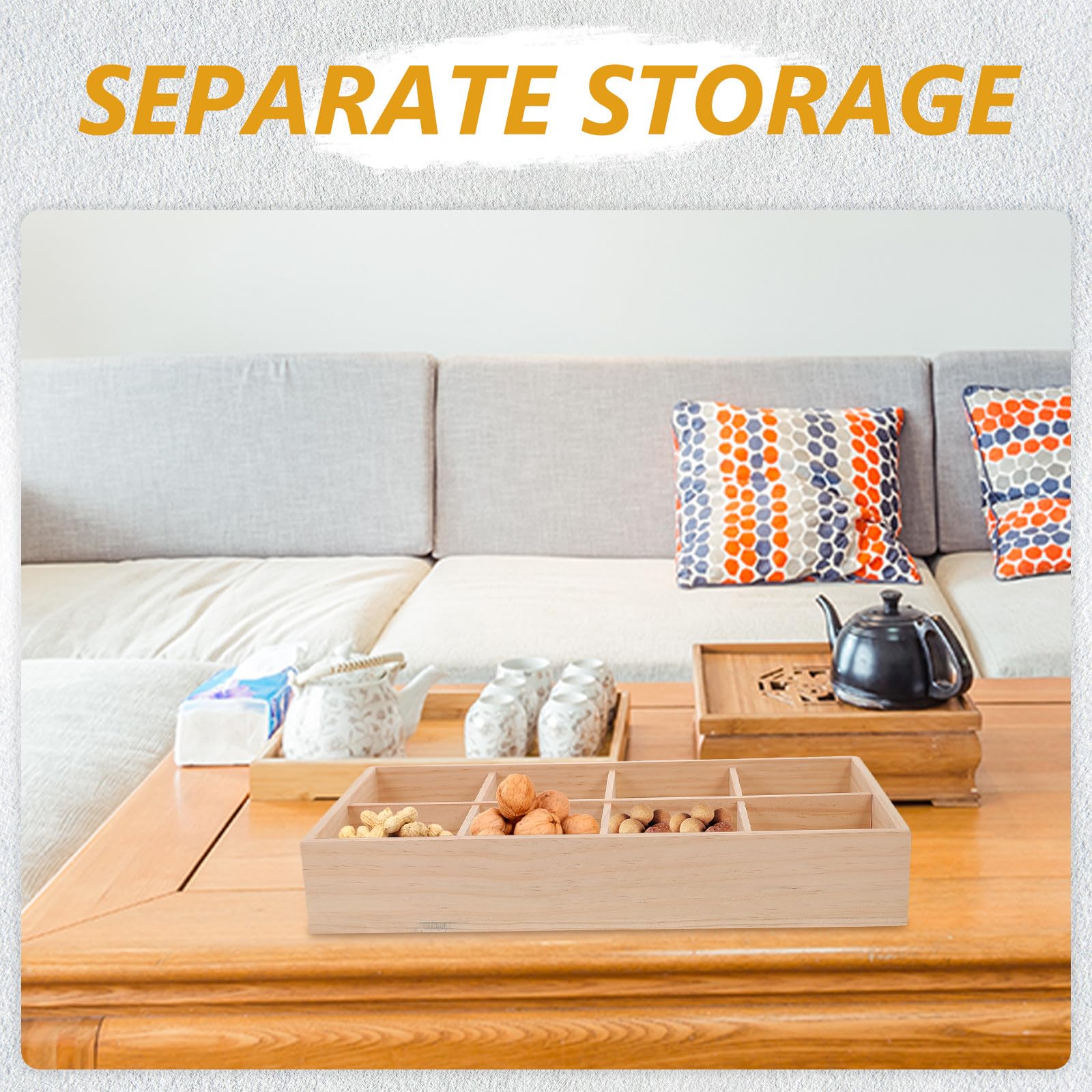 Abaodam Scatola di Immagazzinaggio in Legno Design a Scomparti Multifunzionale per Snack e Bustine Tè, Contenitore Beige per Casa e Tavolo da Camera