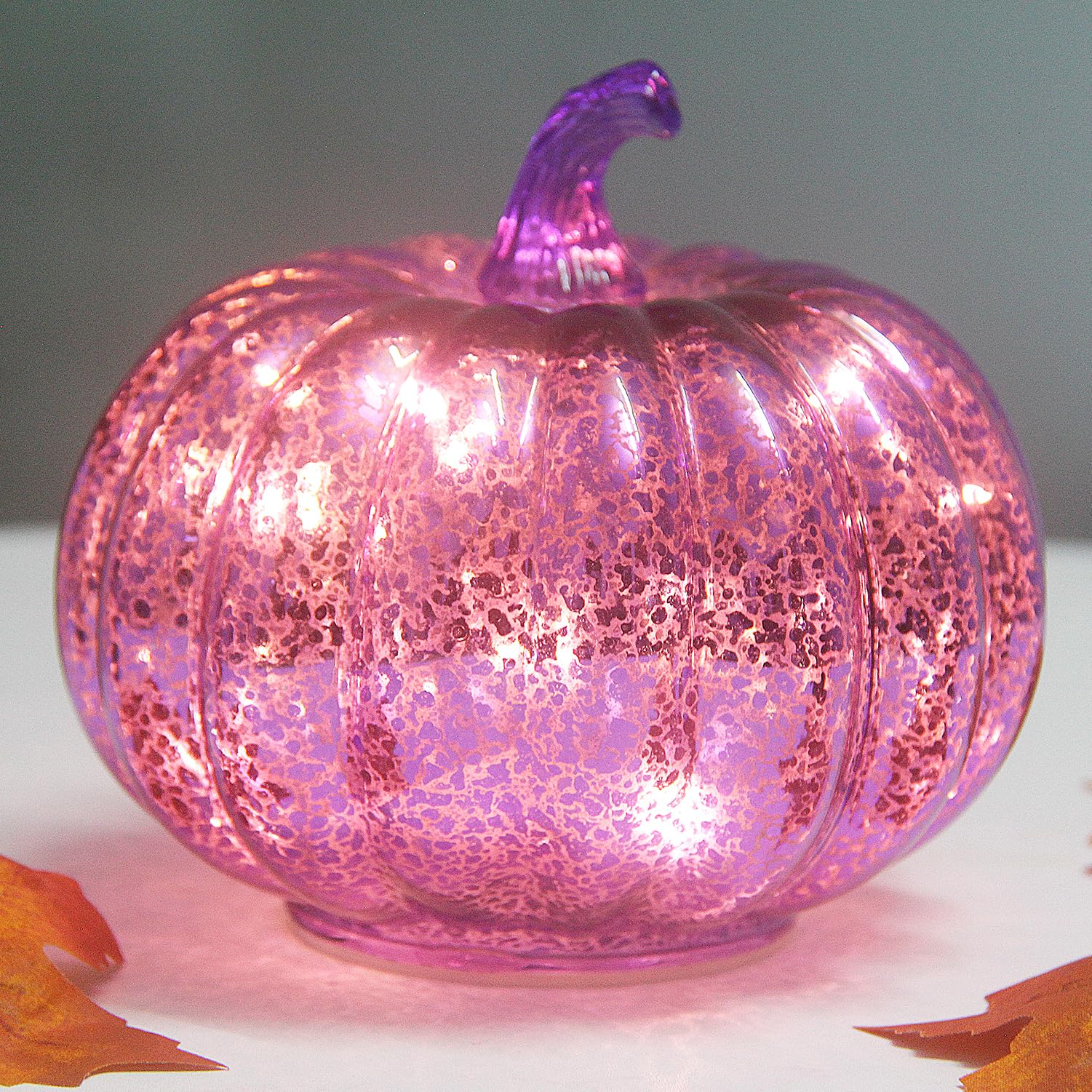 CFDECOR Mercury Glass Pumpkin Light with Timer, with 10 Fairy Lights Inside,Battery Operated Led Pumpkin Light,Ideal for Halloween Fall Decoration, Thanksgiving Rustic Decor, Xmas Decor (Purple)