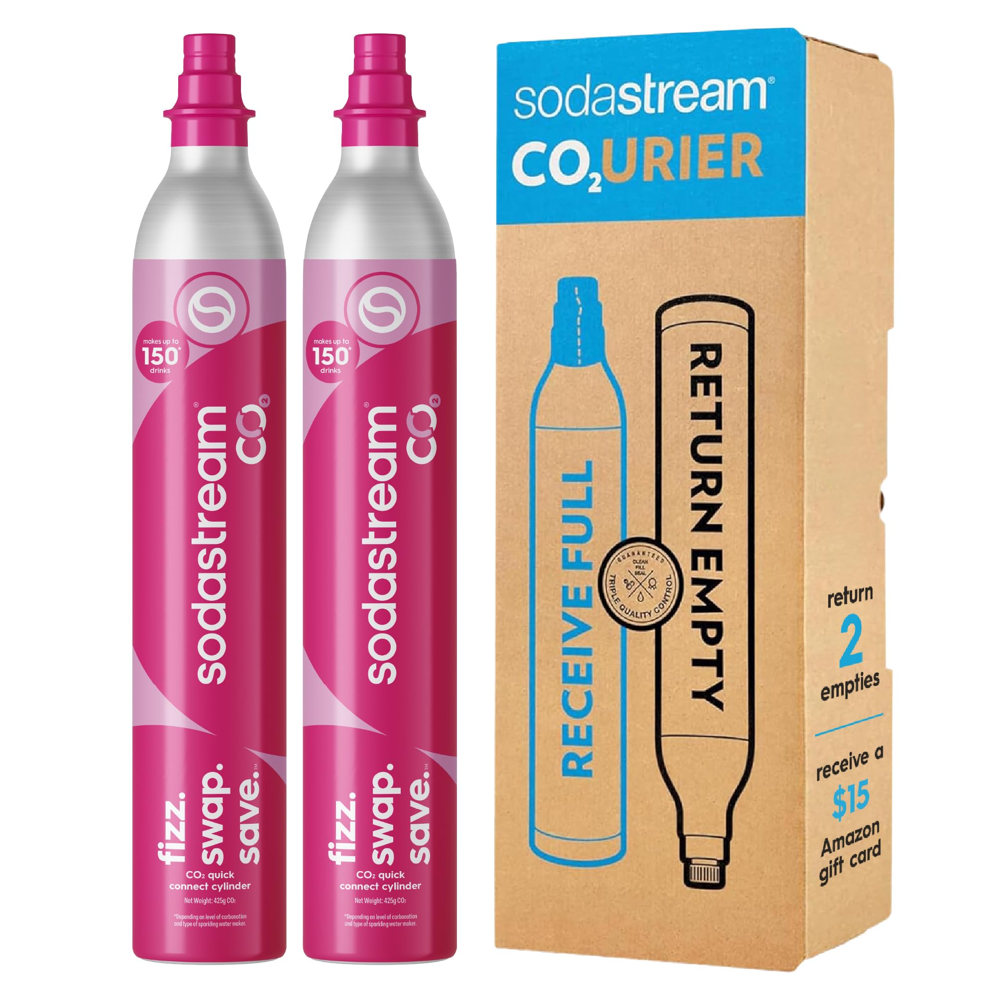 SodaStream CO2 Gas Refill Pack, 2 x 60L Pink Quick Connect Cylinders
