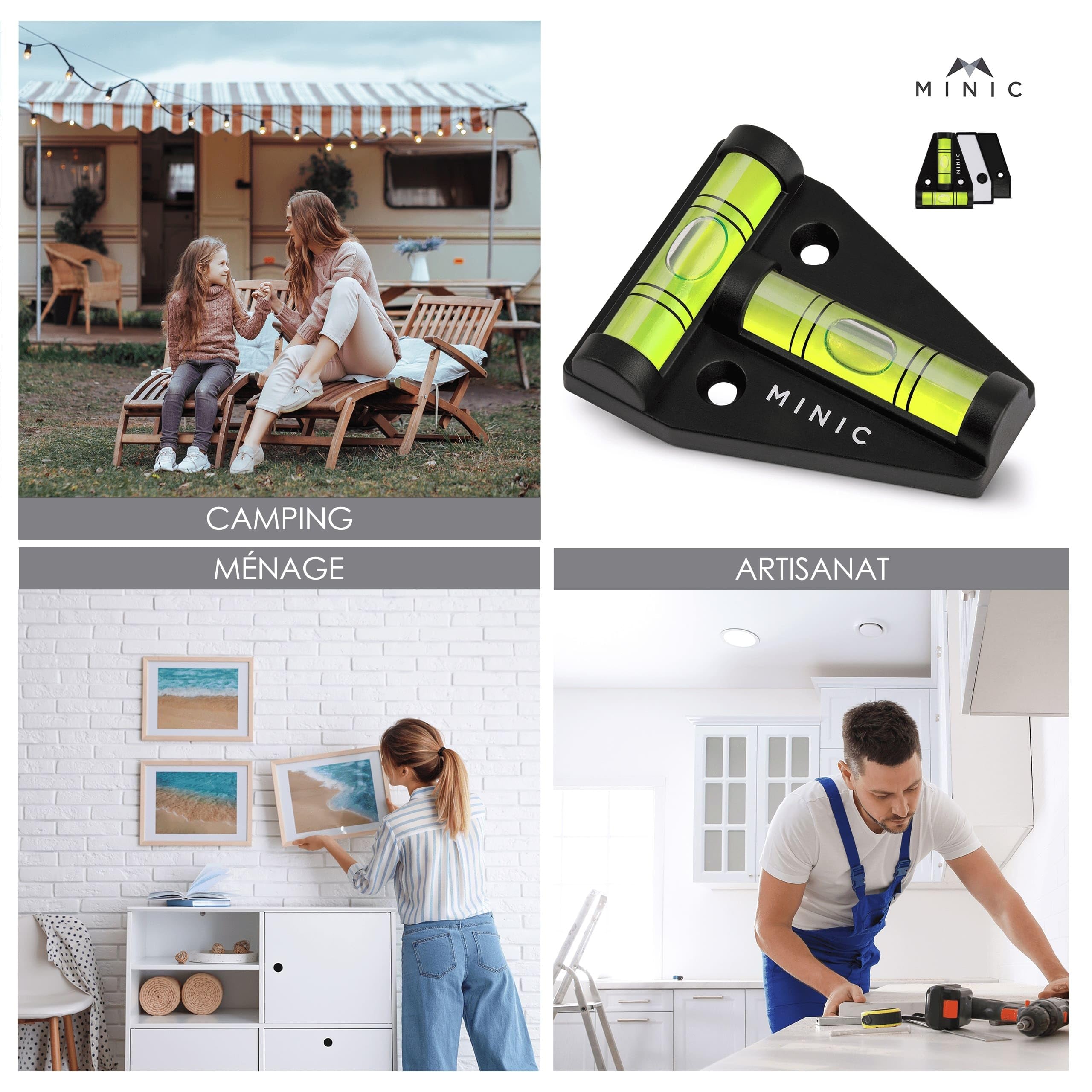 MINIC Nivel de Burbuja Magnético en Cruz - Pequeño, Duradero e Irrompible - Imán Fuerte - Nivelador para Caravana - Accesorios Camper para Furgonetas - Spirit Level