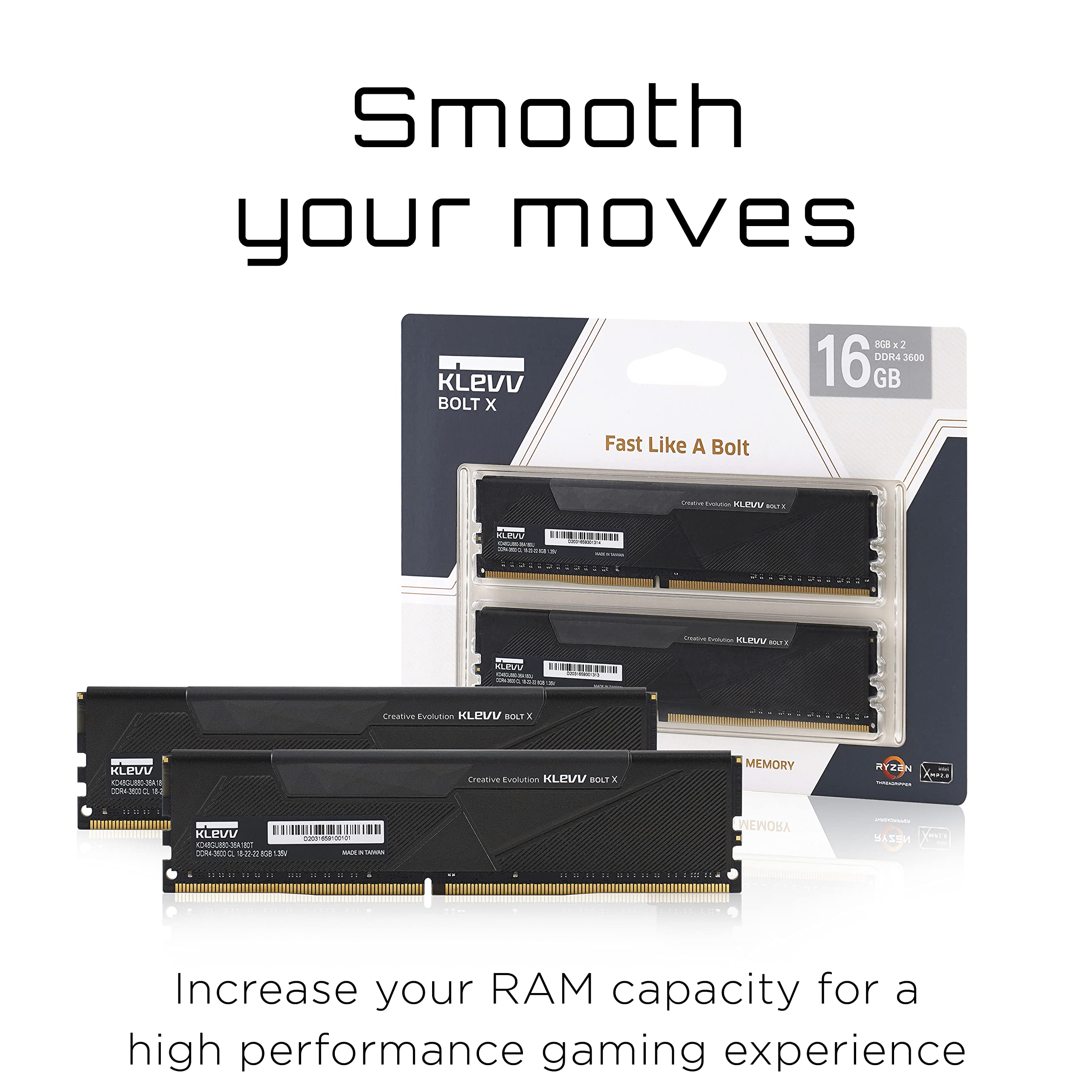 メモリー KLEVV DDR4 8x2 (16GB) RAM KLEVV Bolt X DDR4 16GB (2x8GB) 3600MHz CL18 1.35V Gaming Desktop