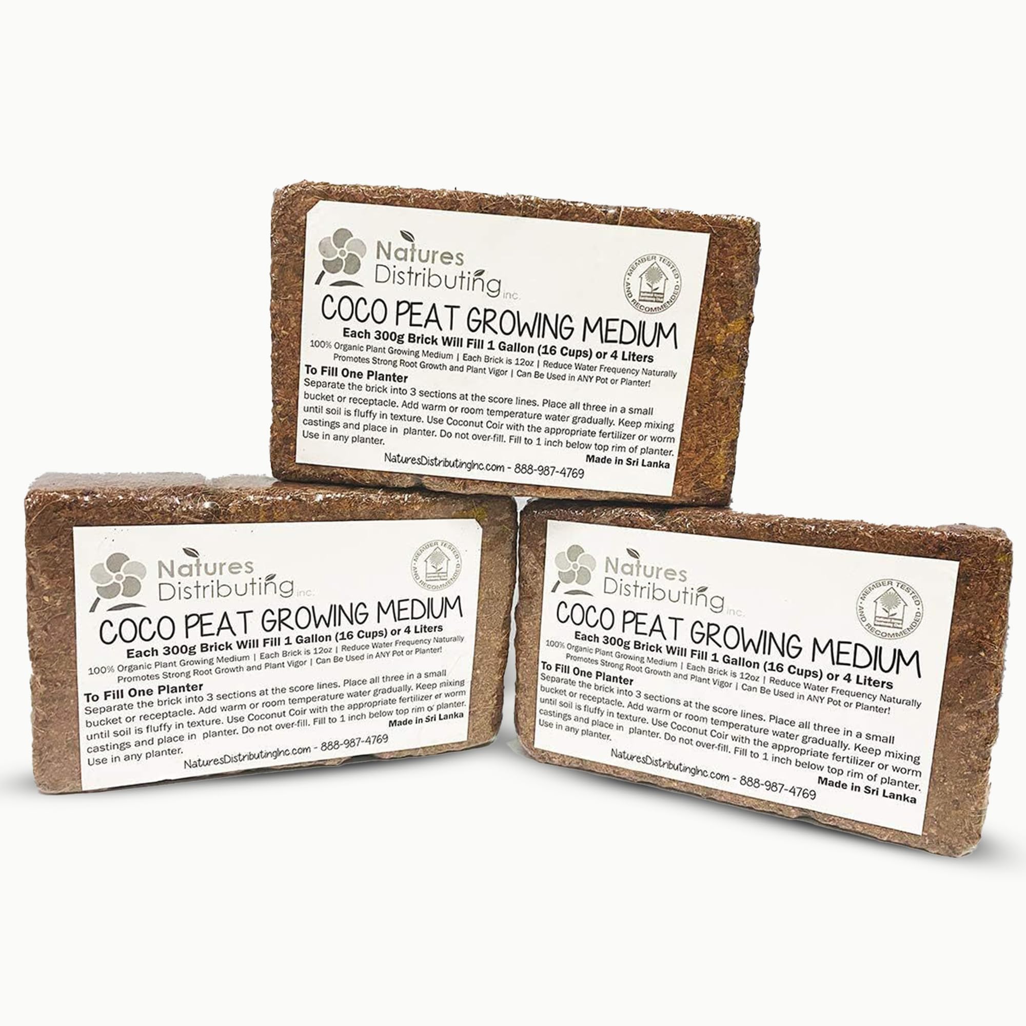 Coconut Coir Bricks for Plants – 3 Pack Coco Coir Brick Growing Medium, Natural Coconut Fiber Soil, Organic Coco Husk for Planting, Gardening & Seed Starting – Expands to 3 Gal Each