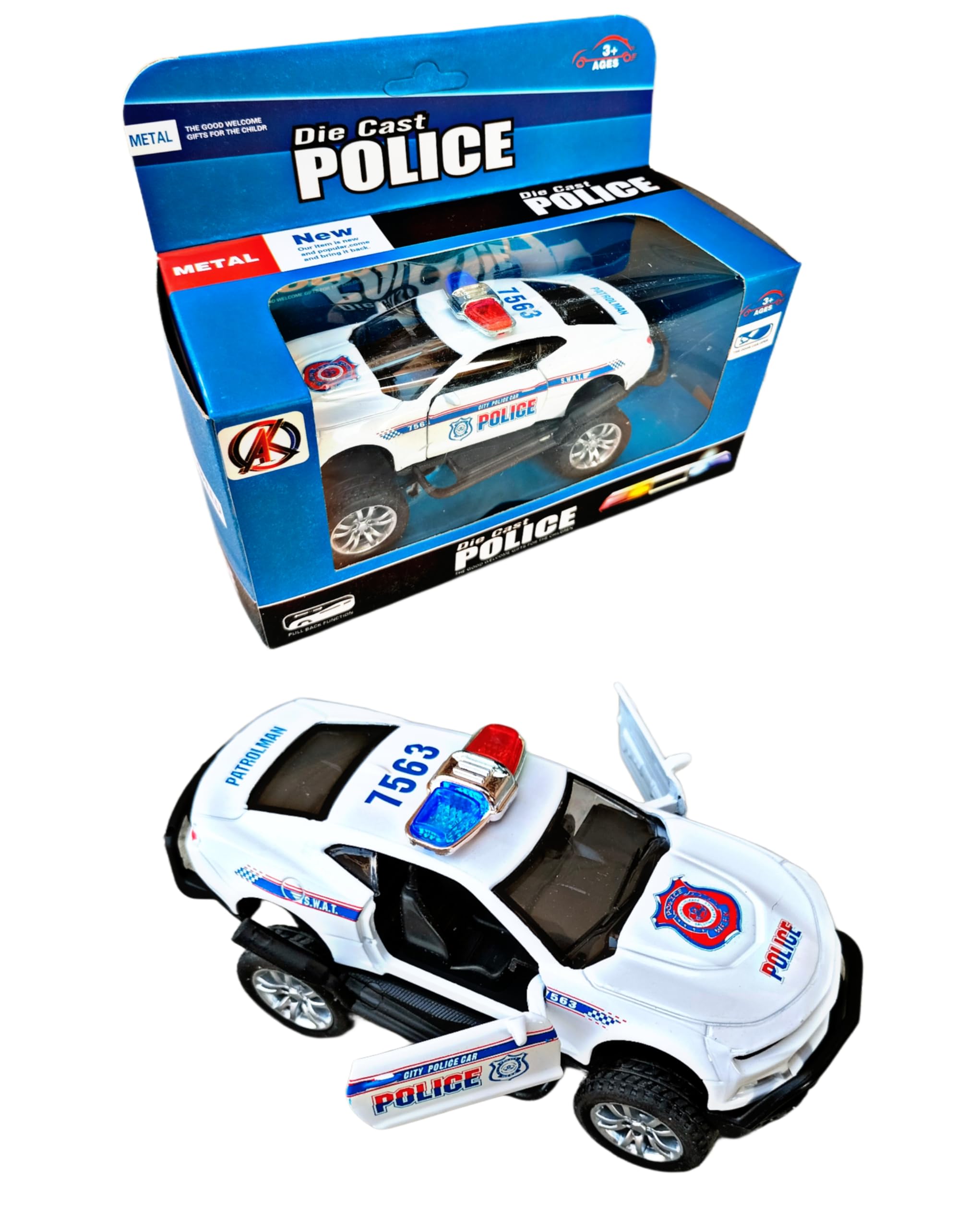 RUHANI Metal Police Car Pull Back Die-cast Car with Sport car Openable Doors for Kids (White) (B0D2P7CKG6) Amazon Price History, Amazon Price Tracker