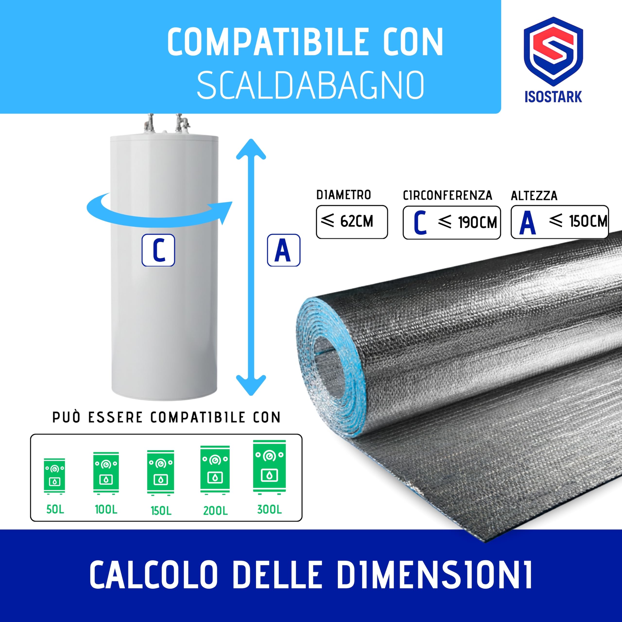 Kit di isolamento termico 4 strati per bollitore fino a 300 L – Facile da installare – Risparmia energia e riduce i consumi