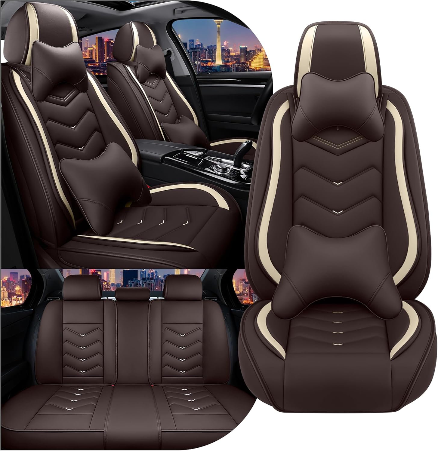 CTDS Car Seat Covers for Nissan Pathfinder 2000-2026, Stylish Sport Seat Cover, Premium Nappa Leather Car Seat Cover. Automobile Seat Covers Sets.(Luxury 5 Seats/Coffee Color)
