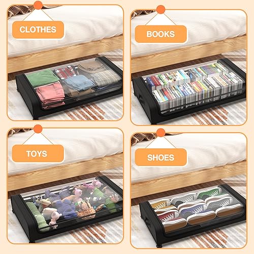 Miniatura 5 de Almacenamiento debajo de la cama con ruedas, paquete de 2 contenedores de almacenamiento debajo de la cama con tapa de ventana transparente,