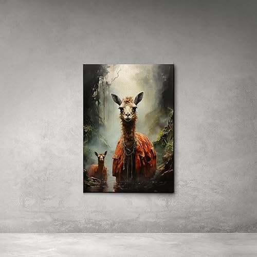 Miniatura 3 de Alpaca Canvas Wall Art for Bathroom Living Room Wall Decoration Animal Wall Painting Autumn Landscape Wall Picture Aesthetic Alpaca Wall Decor