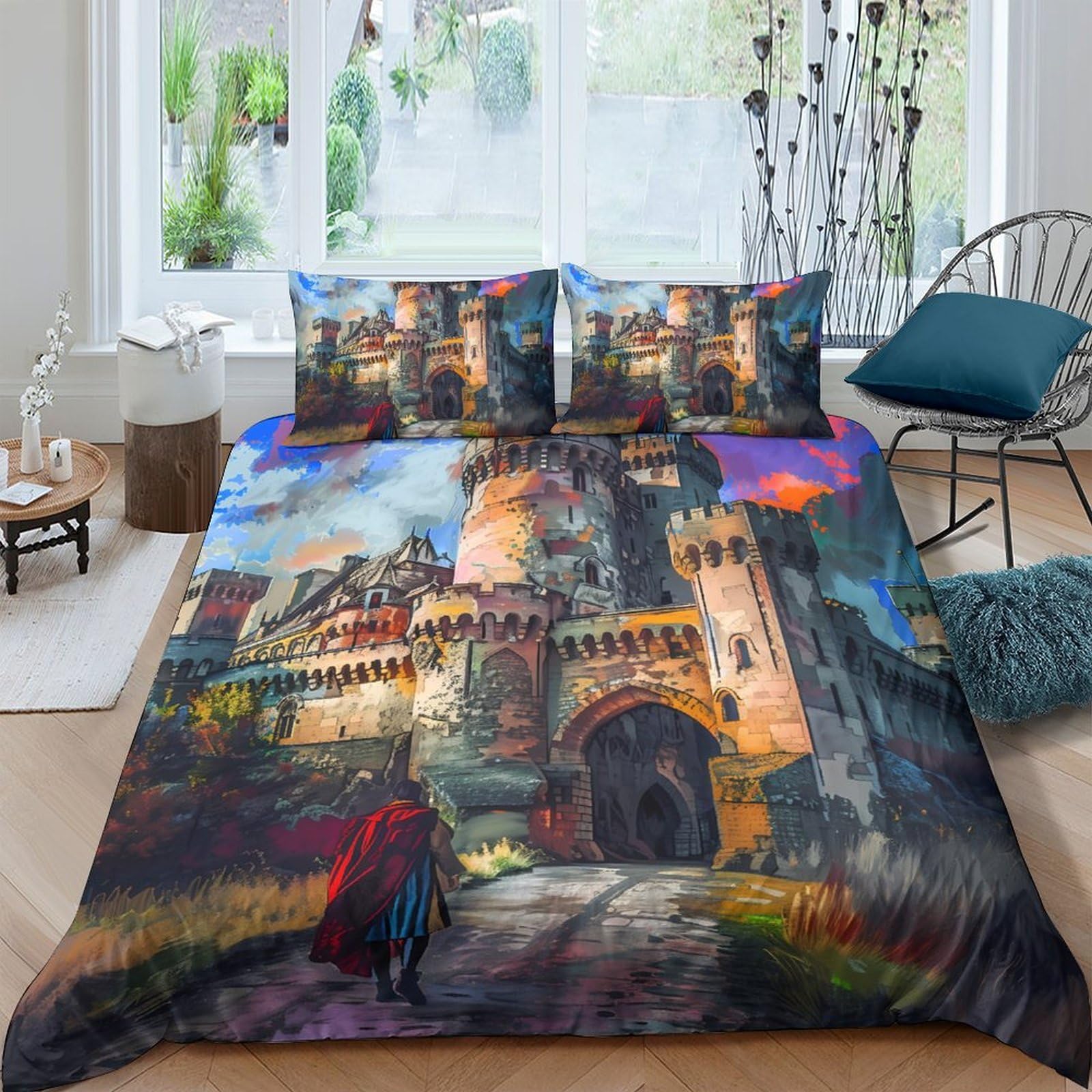 Ctjqhvkz Style-4 3D Printed Fantasy Castle Fitted Sheet Microfiber Soft Anti-Slip Medieval Landscape Bed Cover For Bedroom Decor Single（135X200cm）