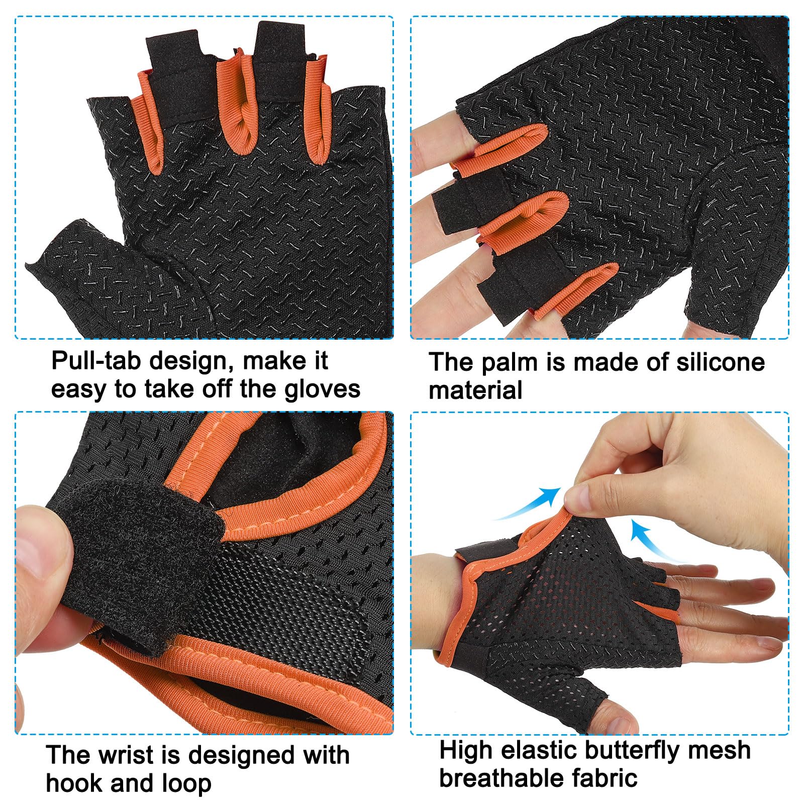 PATIKIL Fishing Gloves, 1 Pair Breathable Fingerless Sun Protection Gloves for Men Women Rowing Kayaking Cycling Hiking, Black, Orange (M Size) - Image 4