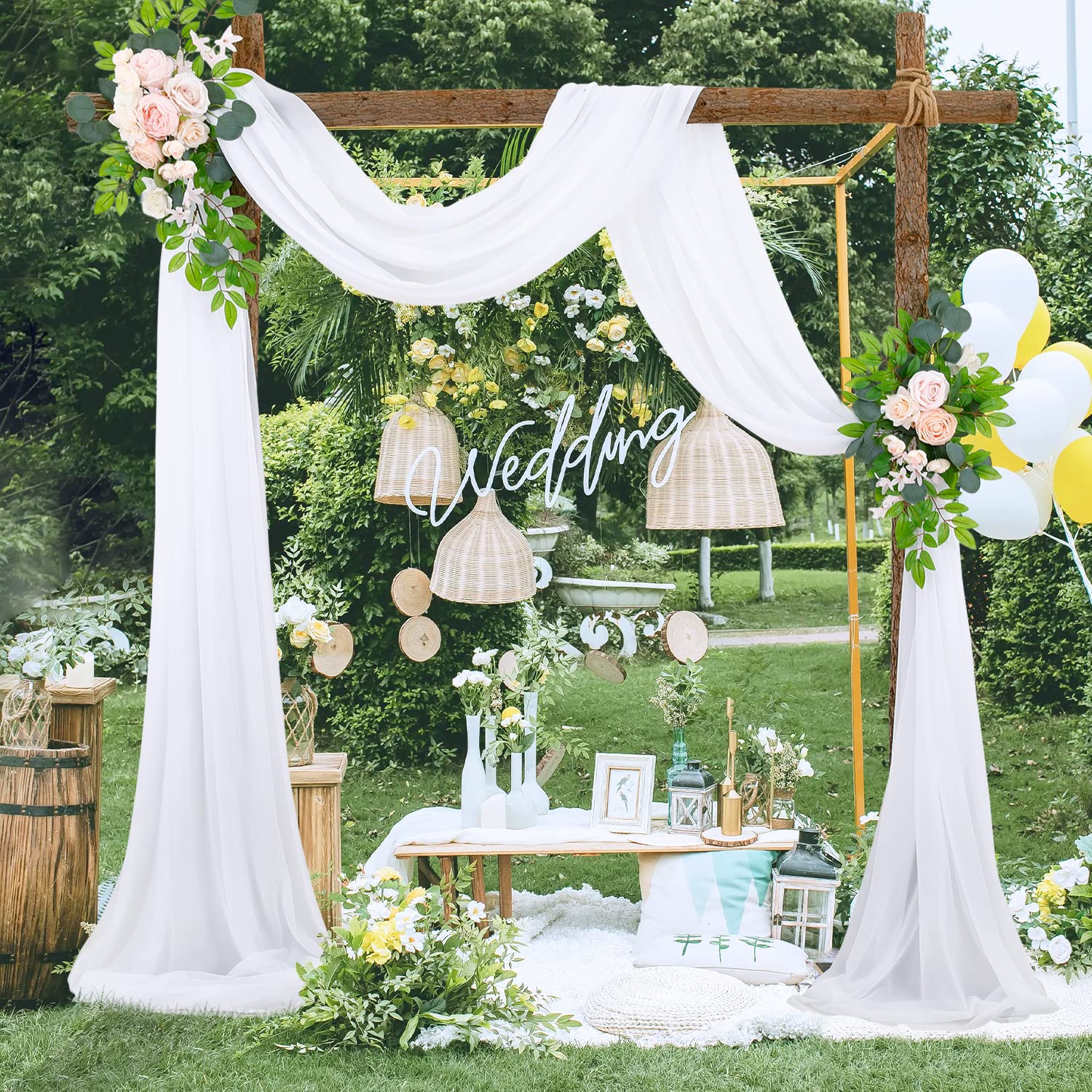 Rideau en Tulle Blanc 75 x 600 cm Tenture Arche Mariage Tissu Mousseline de Soie Blanche Décoration Mariage