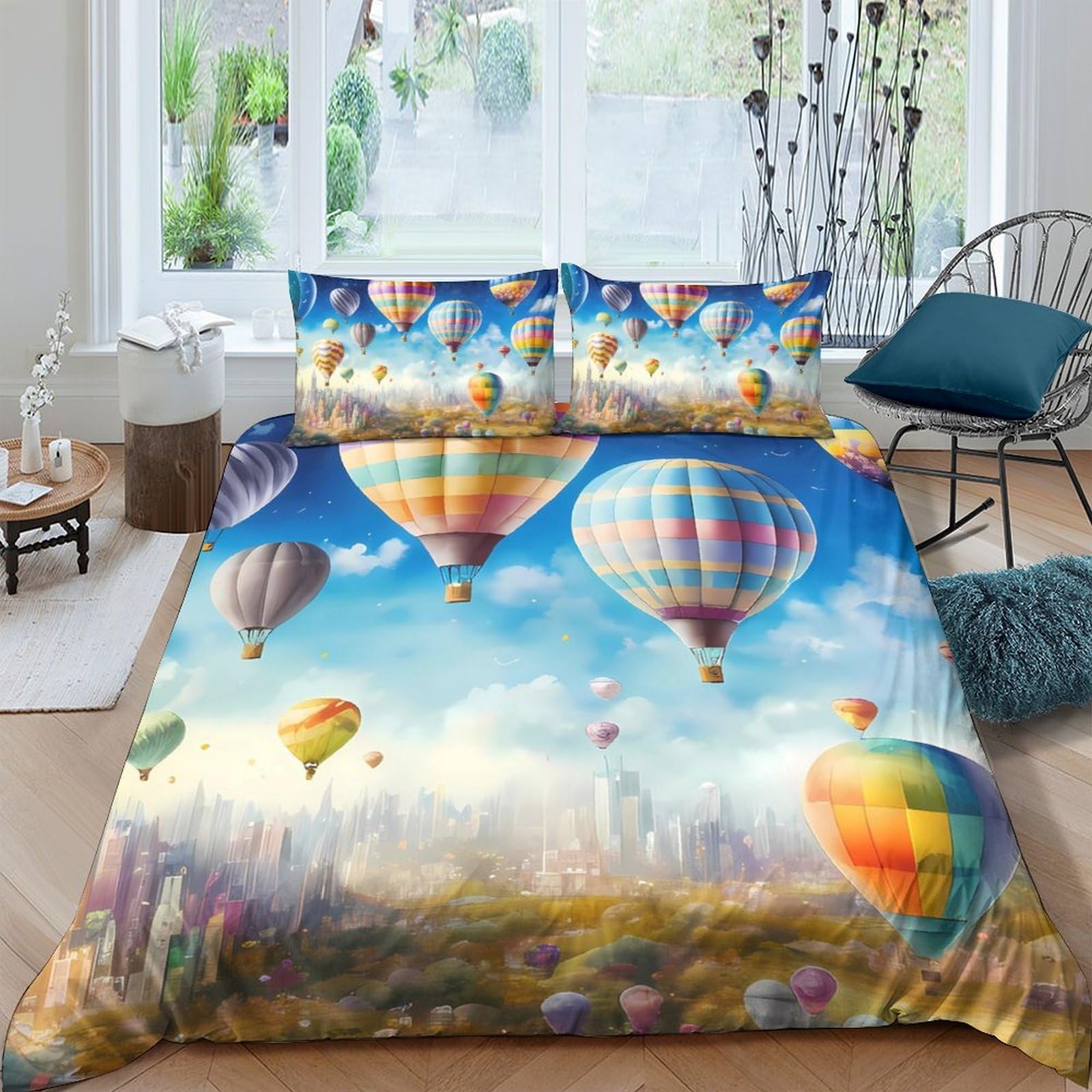 Ctjqhvkz Style-9 3D Printed Hot Air Balloon Fitted Sheet Microfiber Soft Colourful Sky Mattress Cover For Bedroom Guest Room Decor Single（135X200cm）