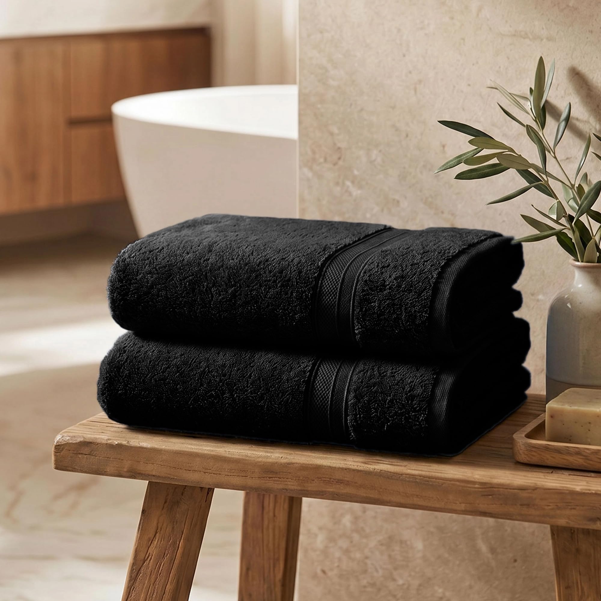 TRIDENT Soft Comfort Air Rich 100% Cotton Towels for Bath, 500 GSM Large Size Bathroom Towels for Men/Women, 2 Pc Bath Towel Set (69cm x 137cm), Black