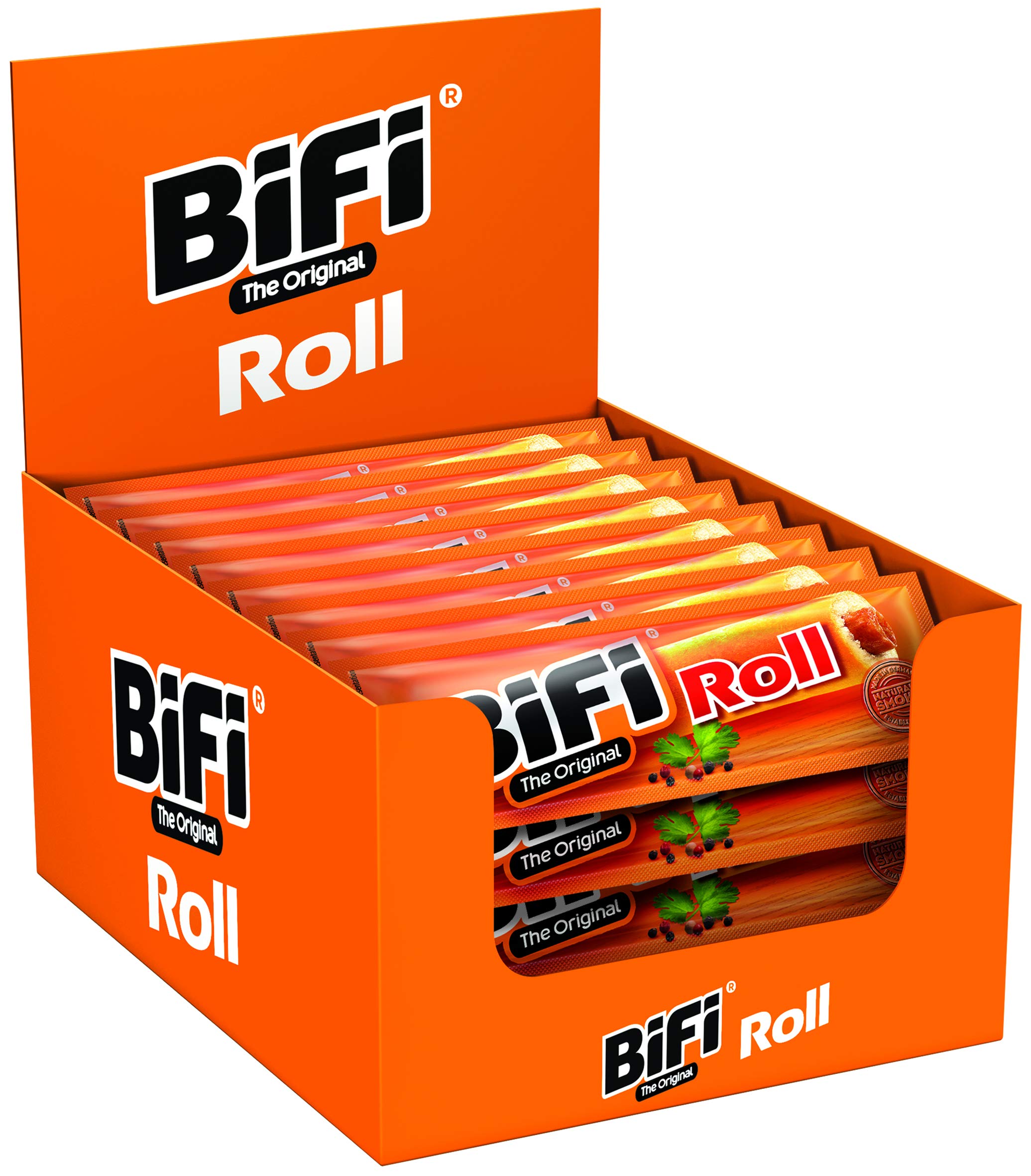 BiFi Roll – 24er Pack (24 x 45g) - Salami Snack in einem lockeren Teig – Original Wurstsnack To Go - für Unterwegs, im Büro oder beim Sport - mit Pfeffer, Koriander und Knoblauch