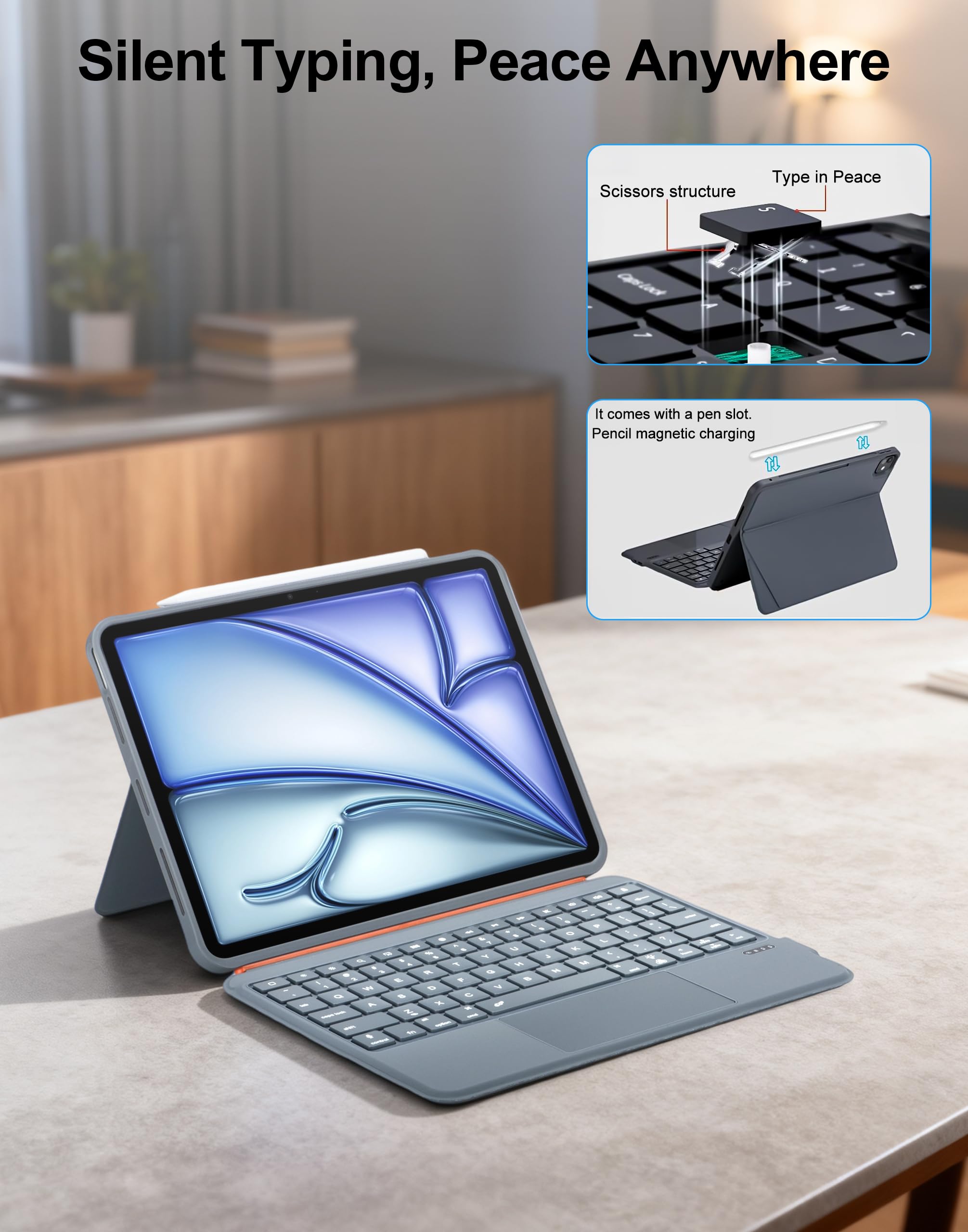 iPad Keyboard Case A16 11 Inch 11th /10th Gen, Magnetic Detachable 7-Color Backlit Keyboard with Large Touchpad, Includes iPad Pencil, for iPad Pro 11 Inch (M4/M2)