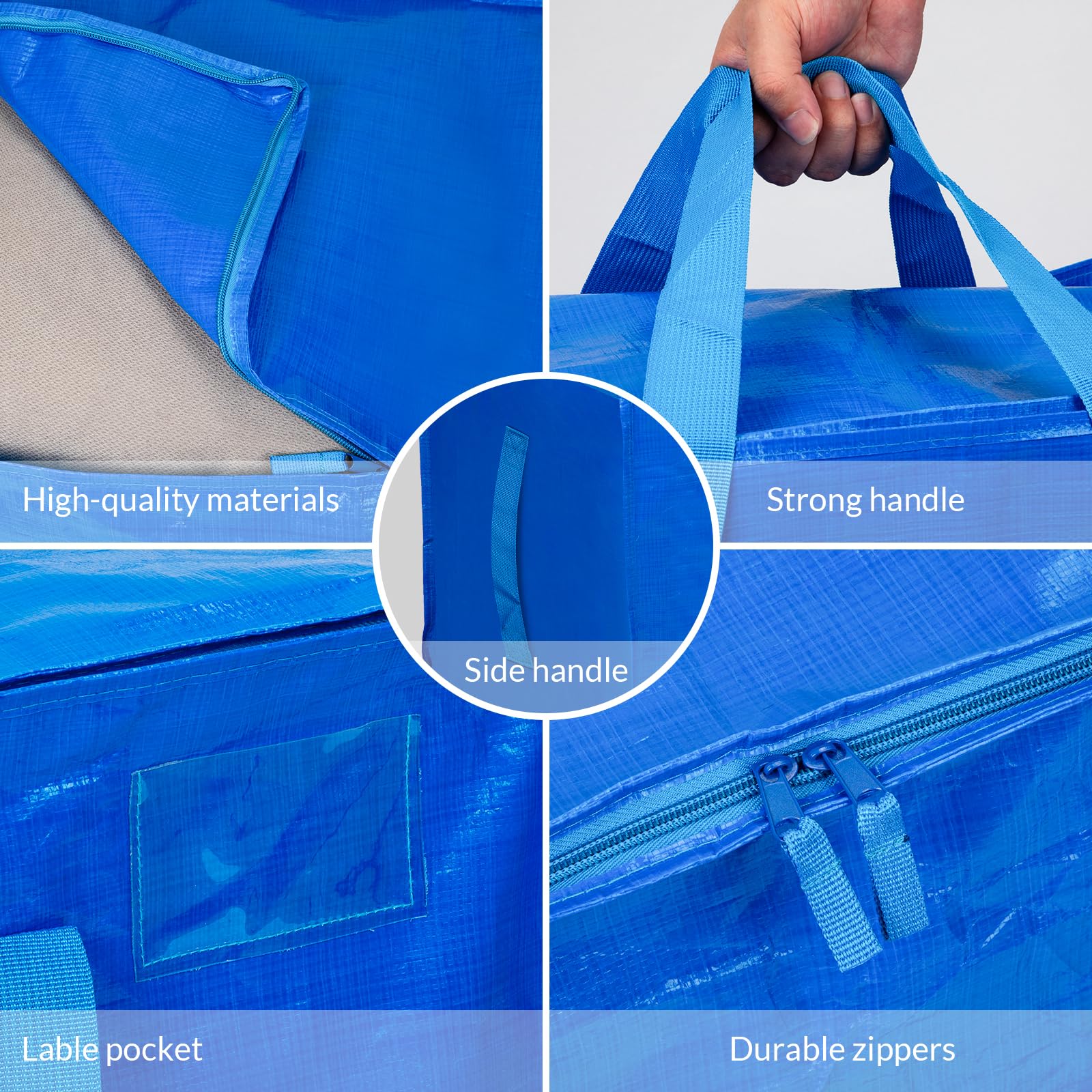Cinnani 6 stuks opbergtassen XXL, 90 l sterke verhuiszakken voor kleding, solide en waterdichte verhuistas met versterkte handgrepen, goed voor verhuizing, reizen, camping, tuingereedschap, 67 x 35 x