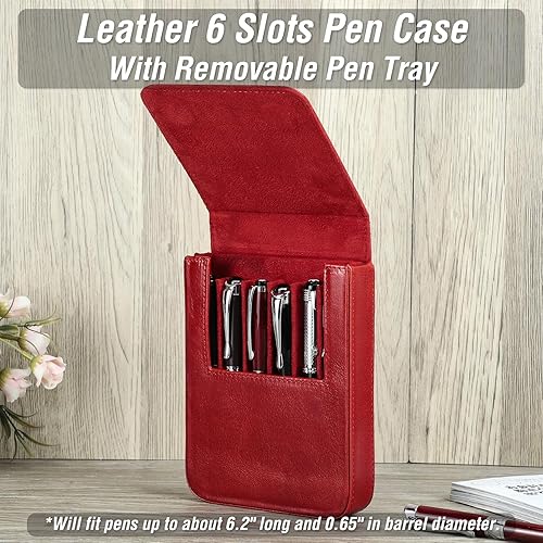 Vista 225 de Top Grain - Estuche organizador de cuero genuino para 12 bolígrafos y lápices, diseño minimalista sólido, hecho a mano, cierre magnético con cajón