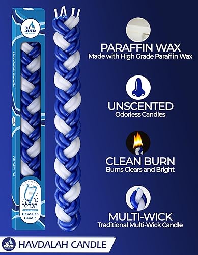 Miniatura 19 de Ner Mitzvah Vela Havdalah trenzada – Paquete de 3 – Cera de parafina redonda azul y blanca – Vela Havdallah hecha a mano – Regalo de Shabat Judaica