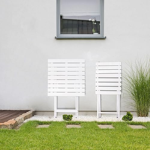 Miniatura 6 de Outsunny Juego de bistró de 3 piezas, muebles plegables de madera para exteriores con mesa y sillas para patio trasero y balcón, cuadrado, blanco